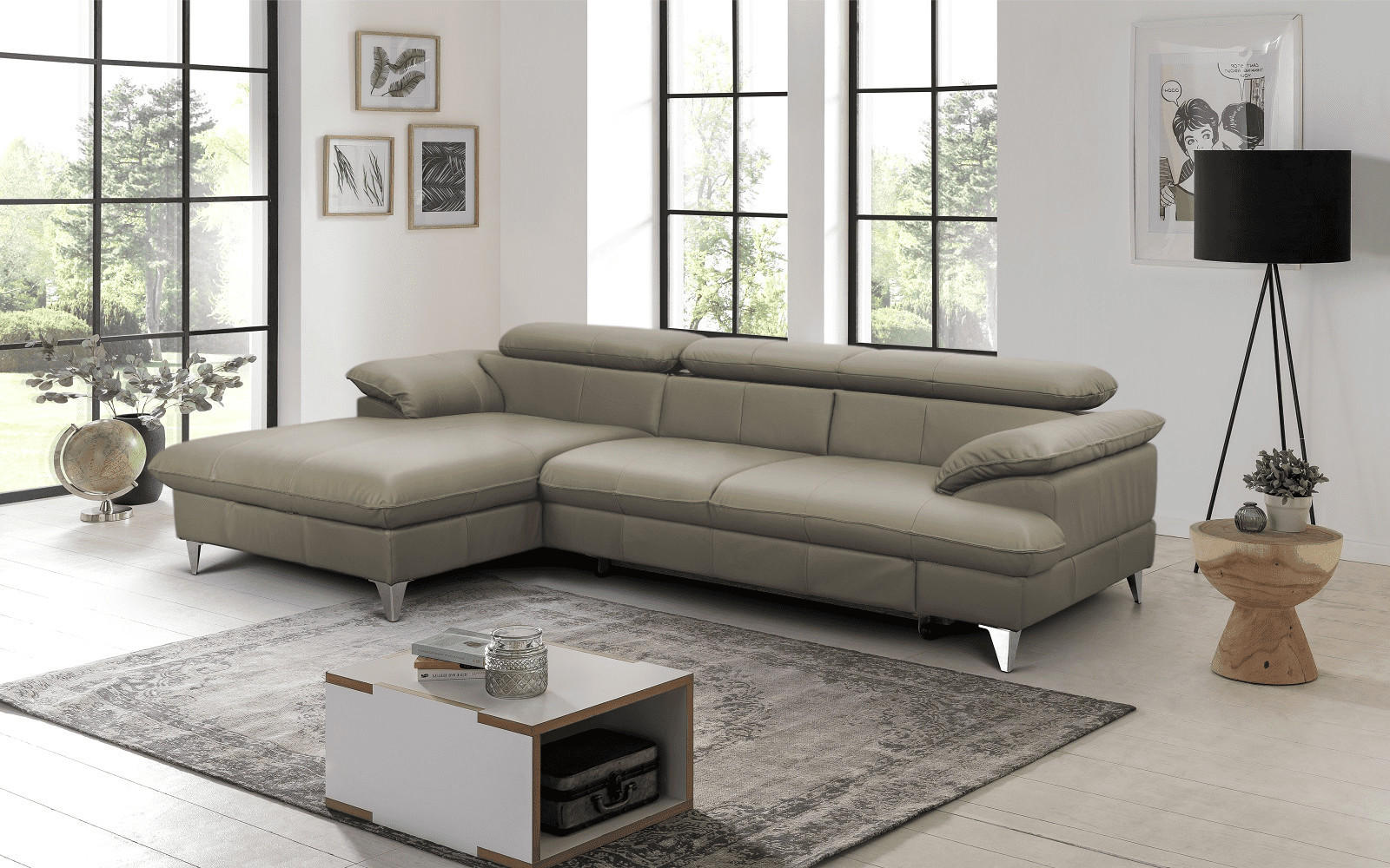 Thumbnail - Cotta Ecksofa, Hellgrau, Leder, L-Form,L-Form, 254x167 cm, Wohnzimmer, Sofas & Couches, Wohnlandschaften, Ecksofas