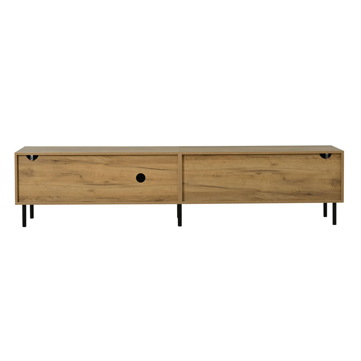TV-BANK Schwarz/Natur 208/40/48 cm, Soft-Close, Kabelmanagement, 2 Schubladen - Schwarz, Holzwerkstoff (208/48/40cm) - PANGIVO