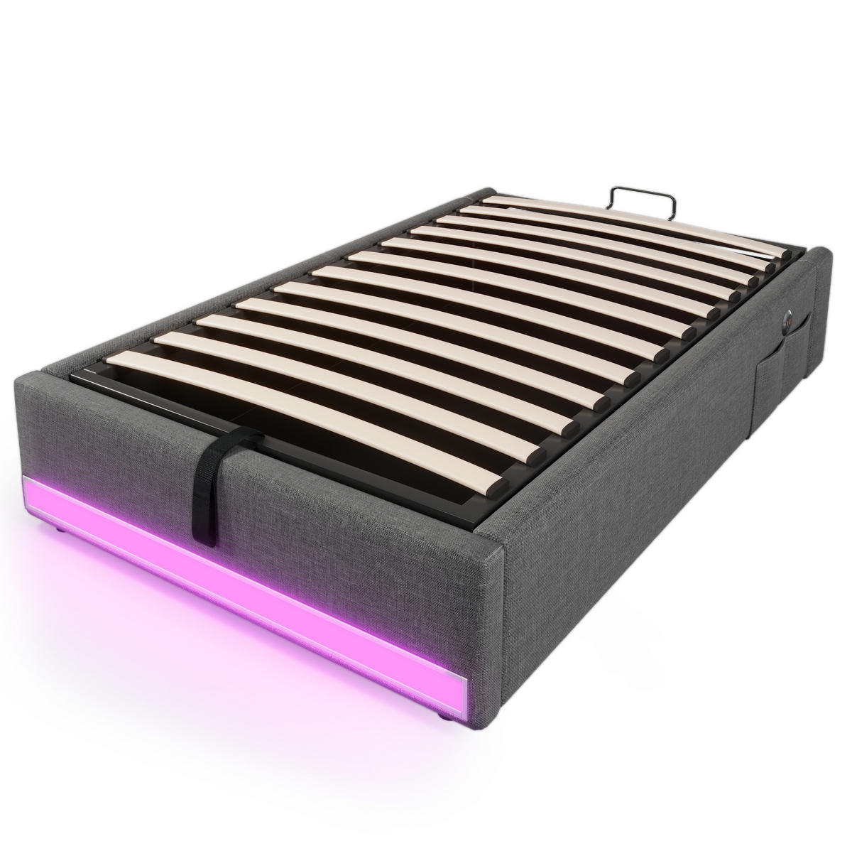 POLSTERBETT 90/200 cm mit LED-Beleuchtung, USB-C und Bettkasten in Grau - Grau, Textil (90/200cm) - BEAOK