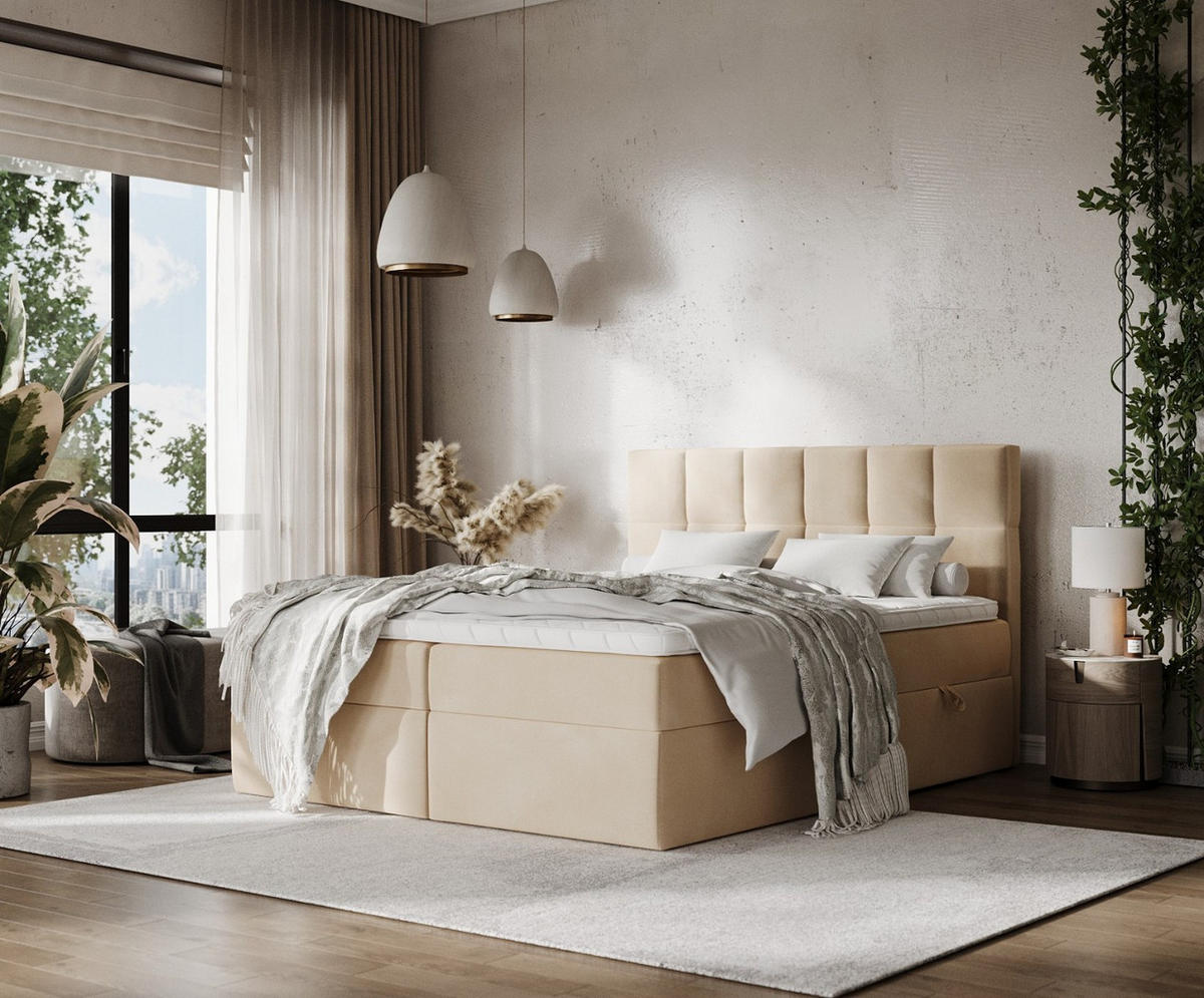 POSTEL BOXSPRING VARENO 180/200 Béžová - černá/béžová, kov/dřevo (180/200cm) - AltaBeds
