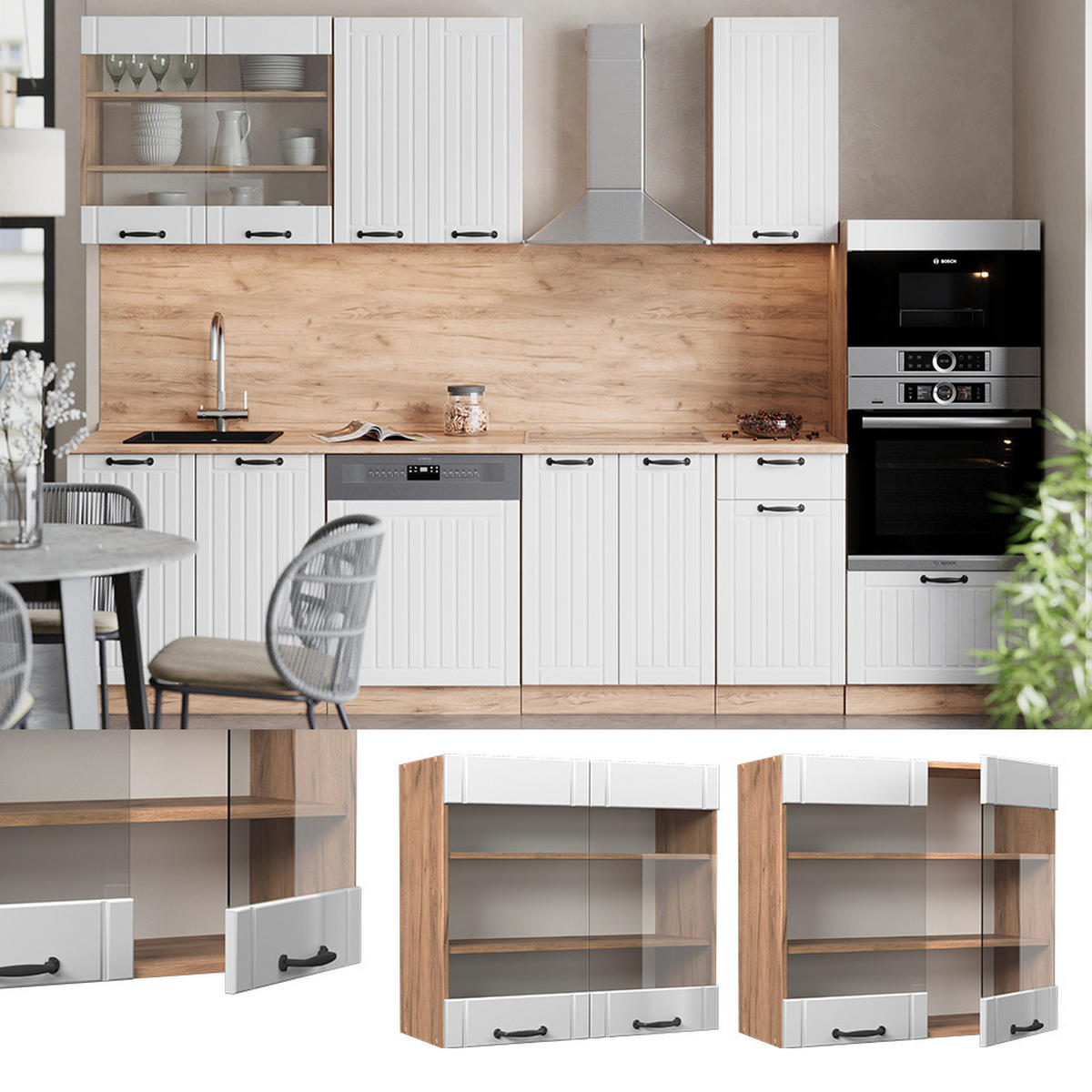 VISEĆI ORMAR S STAKLENIM VRATIMA Fame-Line Bijela Seoska 80 cm - hrast medunac/bijela, drvni materijal (80/72/34.1cm) - Vicco