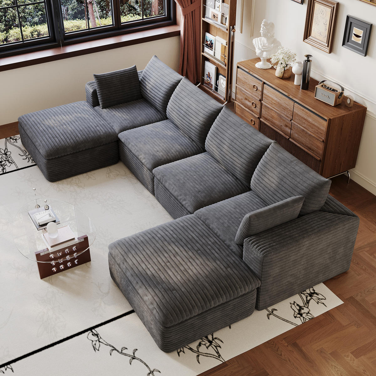 WOHNLANDSCHAFT DE-34773 4-Sitzer mit abnehmbare Polsterung Dunkelgrau - Dunkelgrau, Textil (160/60/340cm) - ComfortXL