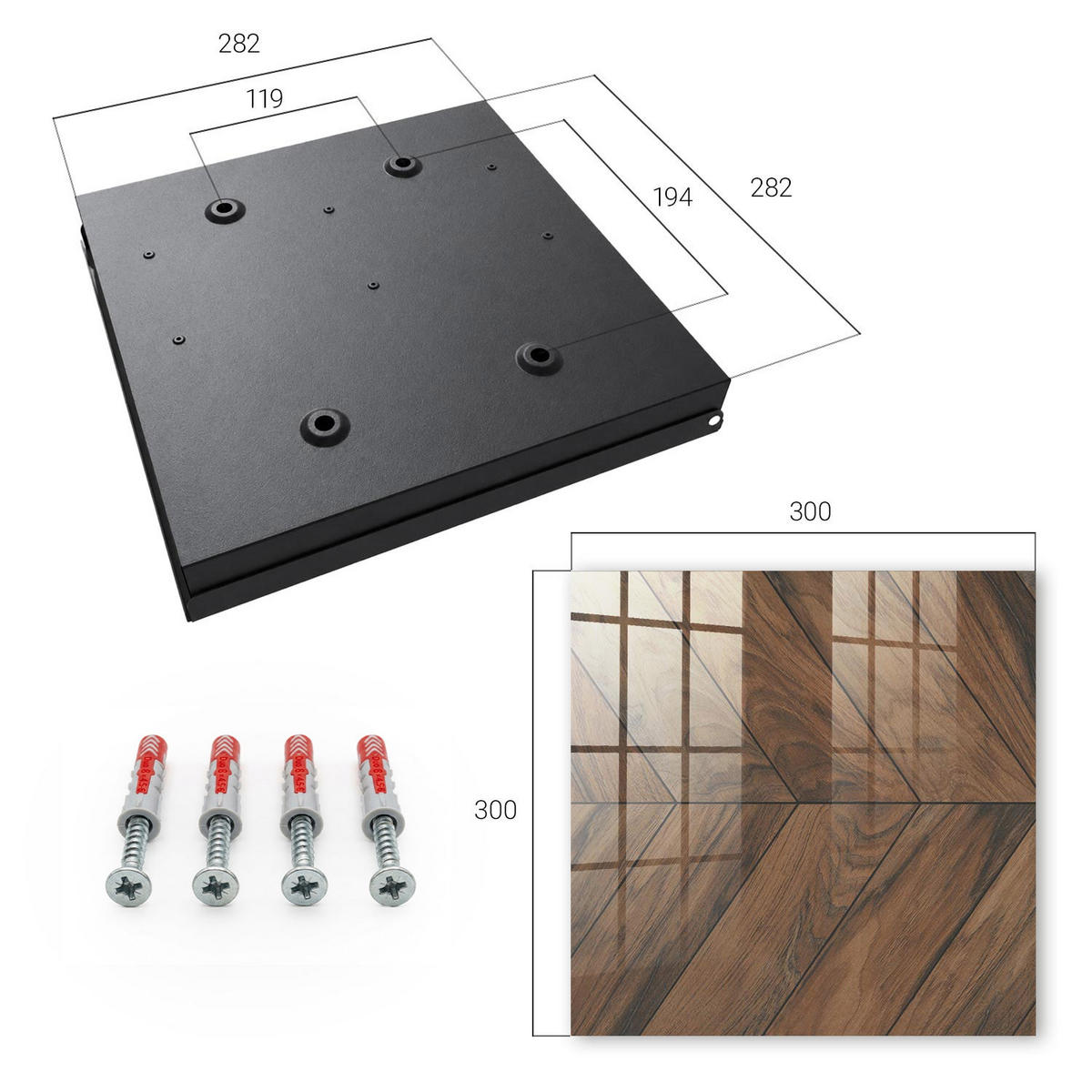 SCHLÜSSELBOX Schwarz 30x30 cm- Türöffnung nach rechts - Holz-Fischgrätmuster - Braun, Metall (30/30/5cm) - TULUP