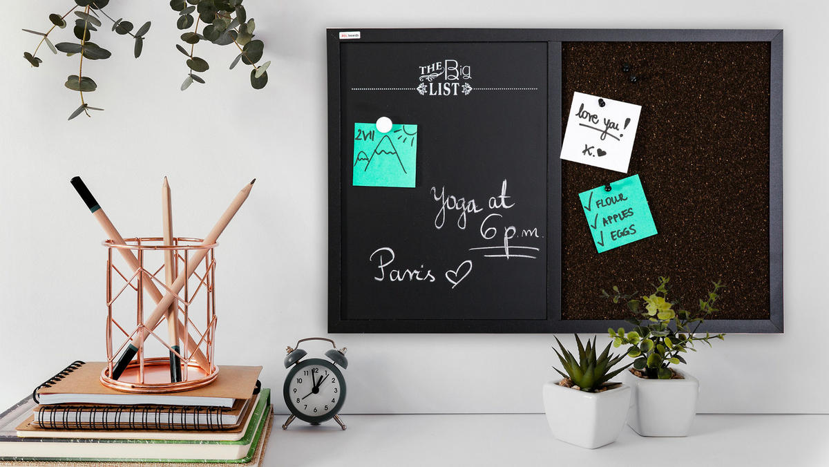 KOMBI-TAFEL Kork und magnetische Kreidetafel 60x40 cm Holzrahmen schwarz lackiert - Schwarz, Holz (60/40/0.7cm) - ALLboards