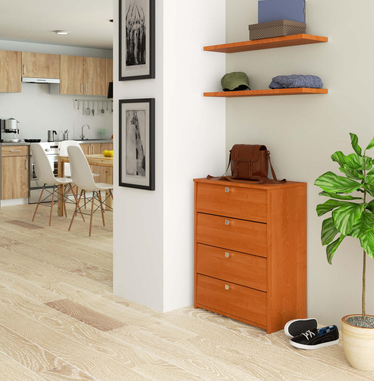 SCHUHSCHRANK Erlefarben 60x33x80 cm - Silberfarben/Erlefarben, Holzwerkstoff/Metall (60/80/33cm) - Akord