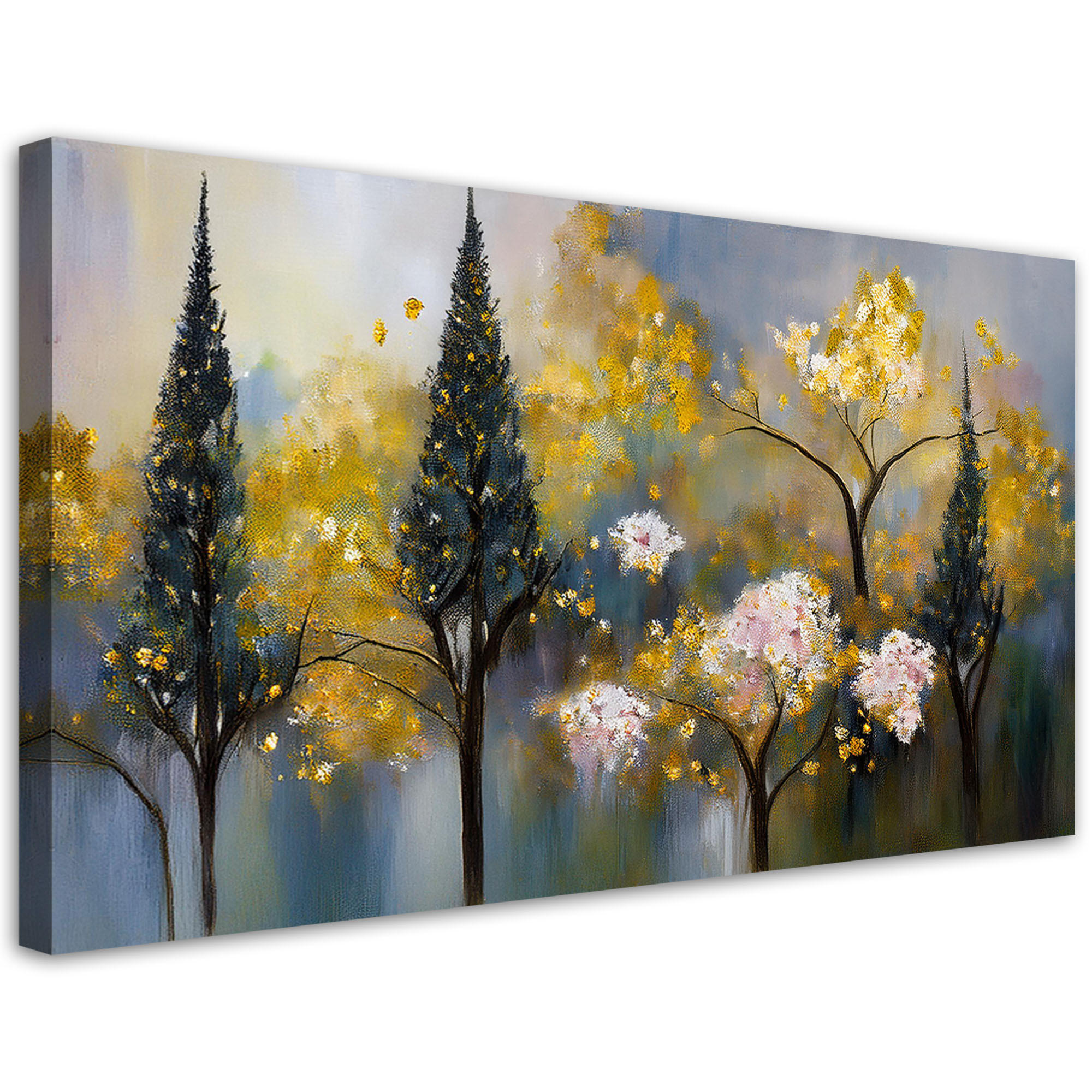 LEINWANDBILD Blühende Bäume abstrakt golden 120x60cm - Goldfarben, Textil (120/60cm) - Feeby