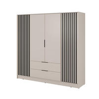 KLEIDERSCHRANK Nelly Kaschmir, viertürig mit Schwarz Lamellen - Kaschmir/Schwarz, Holzwerkstoff (206/200/51cm) - Bettso