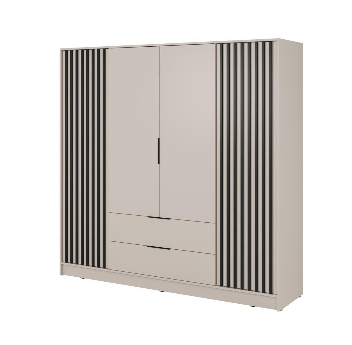 KLEIDERSCHRANK Nelly Kaschmir, viertürig mit Schwarz Lamellen - Kaschmir/Schwarz, Holzwerkstoff (206/200/51cm) - Bettso