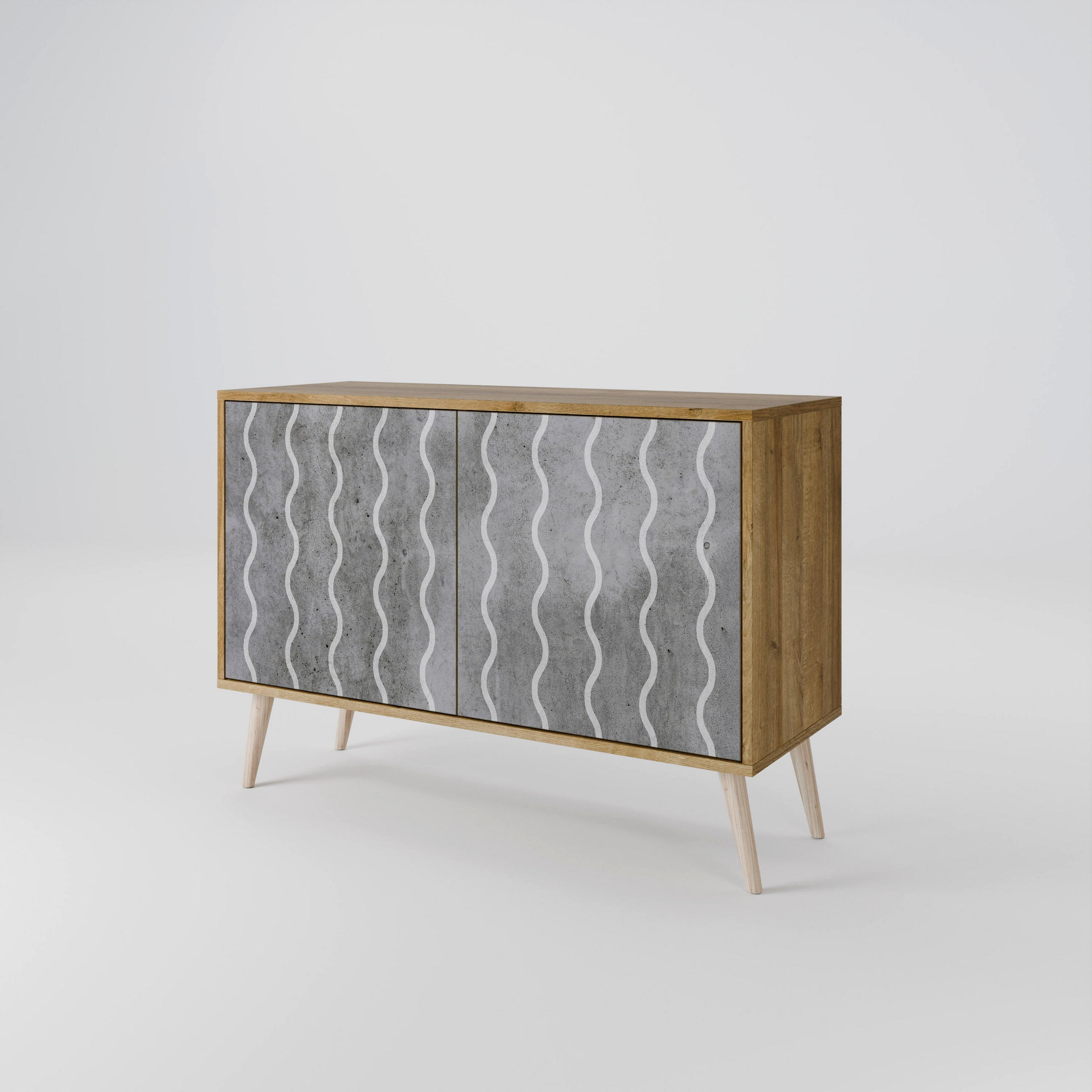 SIDEBOARD WAVES OF CONCRETE, Eicheneffekt, 111x42x77,5 cm, 2 Türen - Eichefarben/Buchefarben, Holzwerkstoff/Buchenholz (111/77.5/42cm) - SpaceRebels