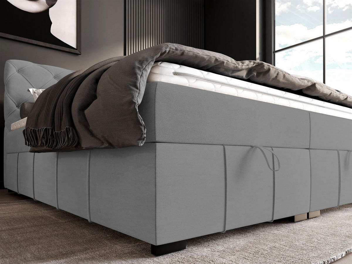 BOXBETT Gisel - Hellgrau, Holzwerkstoff/Textil (120/200cm) - Fun Möbel