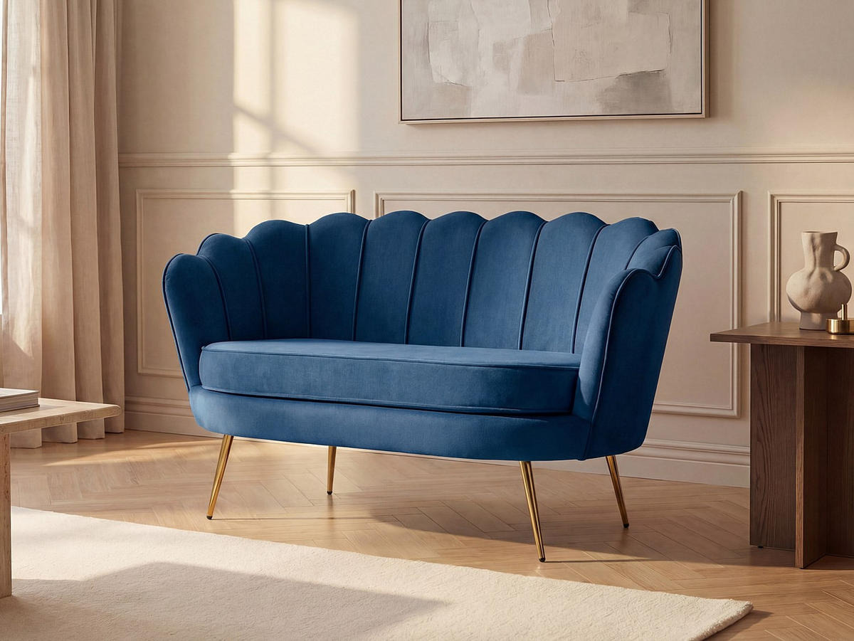 MUSCHELSOFA 2-Sitzer - Samt - Dunkelblau - DANDELION - Blau, Textil (124/78/73cm) - Vente-Unique