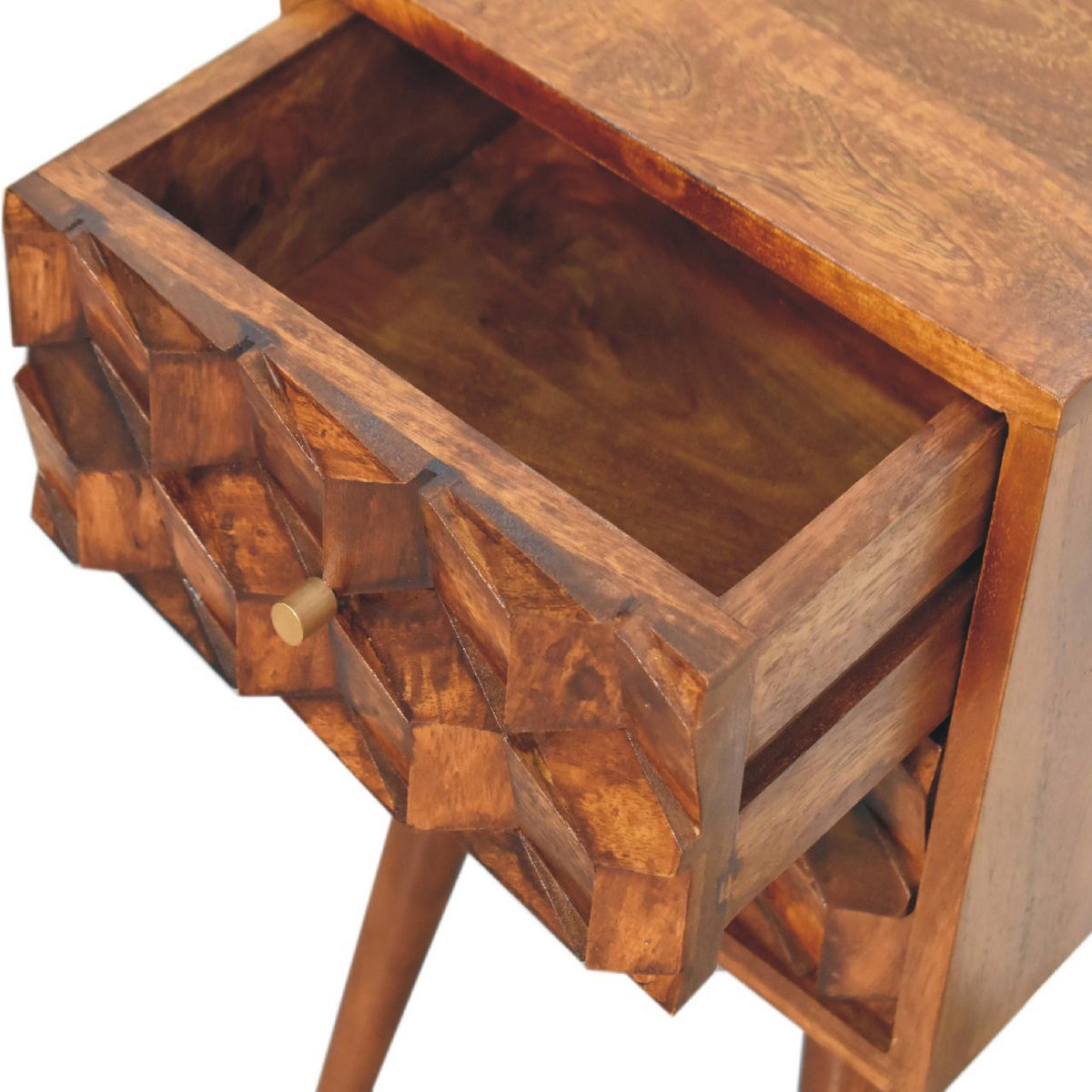NACHTTISCH aus Massivholz mit 2 Schubladen - Dunkelbraun/Messingfarben, Holz/Metall (31/62/30cm) - Artisan Furniture