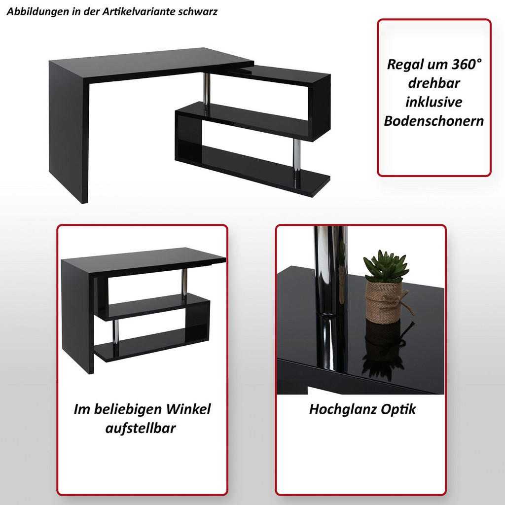 Thumbnail - MCW Eckschreibtisch, Schwarz Hochglanz, Holzwerkstoff, 120x76x60 cm, Arbeitszimmer, Schreibtische, Eckschreibtische