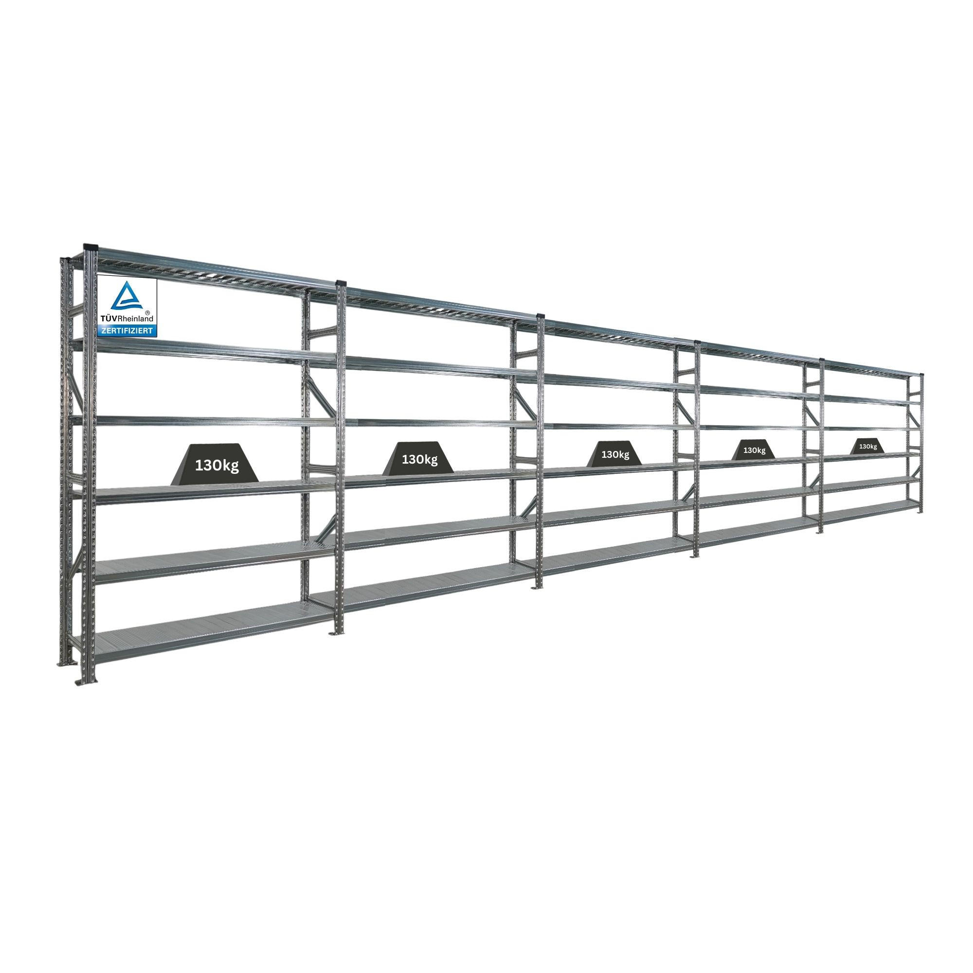 FACHBODENREGAL Proximo Stecksystem 210x750x40cm 6 Ebenen Beidseitig nutzbar Verzinkt - Silberfarben, Metall (750/210/40cm) - PROREGAL