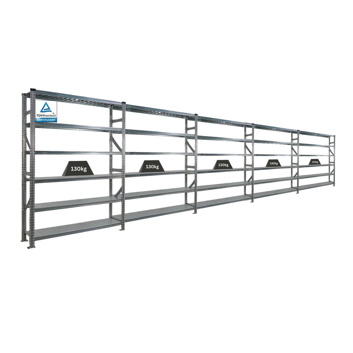 FACHBODENREGAL Proximo Stecksystem 210x750x40cm 6 Ebenen Beidseitig nutzbar Verzinkt - Silberfarben, Metall (750/210/40cm) - PROREGAL