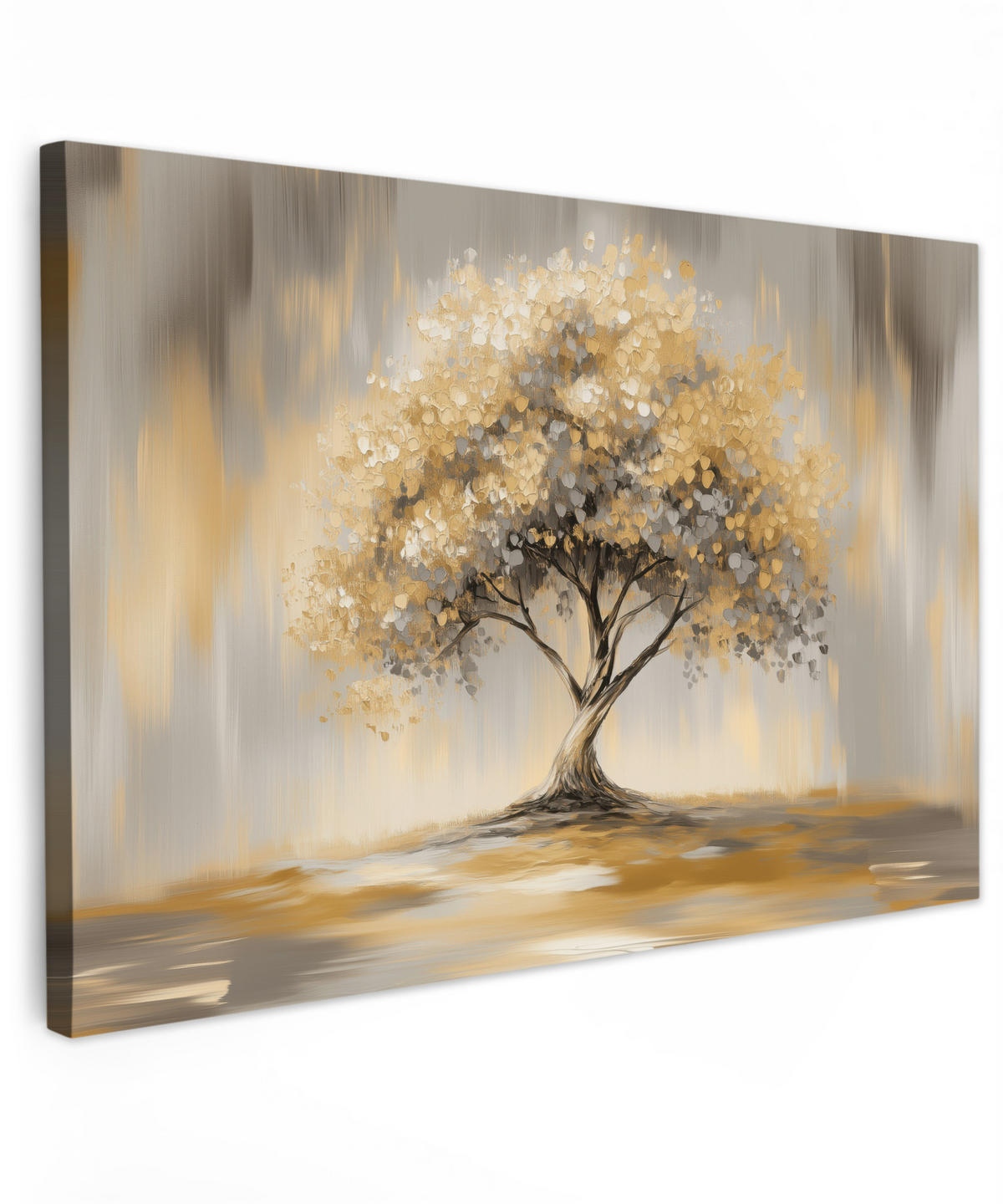 LEINWANDBILD Gemälde - Baum - Abstrakt - Blätter Wohnzimmer Groß 120x80 cm - Beige, Textil (120/80cm) - MuchoWow