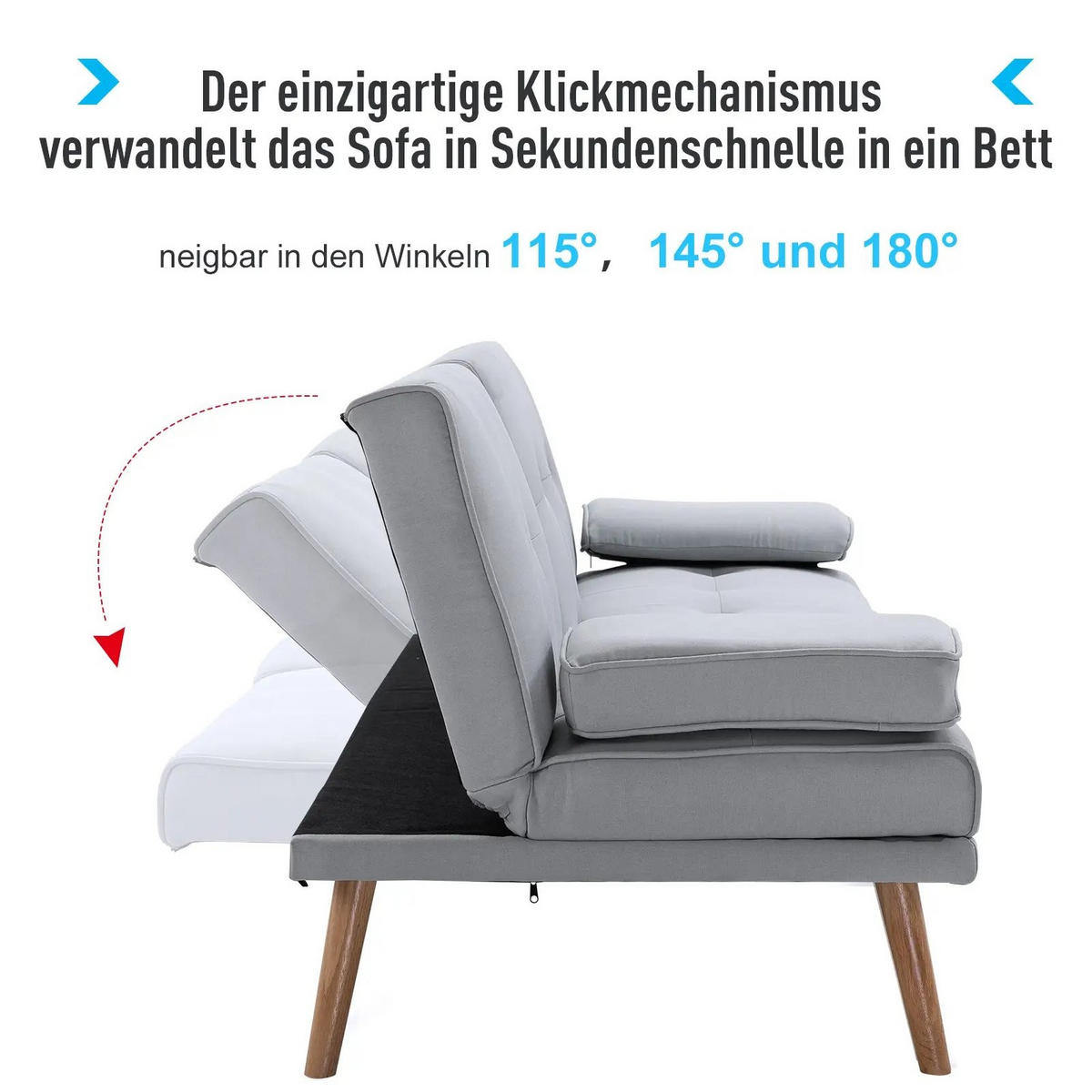 SCHLAFSOFA 3-Sitzer klappbar 181 x 77 x 72 cm Polyester Light Gray - Hellgrau, Textil (181/78/77cm) - IVMEU