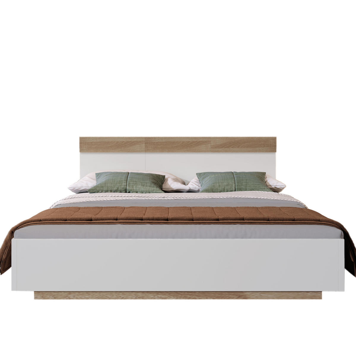 DOPPELBETT 180/200 cm mit Kopfteil und Lattenrost in Schwebeoptik aus werkstoff, Sonoma-Eiche/Weiß - Weiß, Holzwerkstoff (180/200cm) - Redom