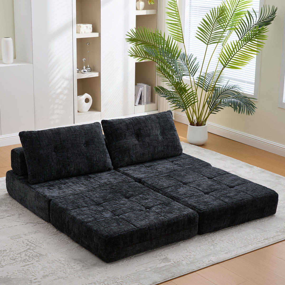 SCHLAFSESSEL klappbar 79x180 cm Chenille Schwarz - Schwarz, Kunststoff (79/57/79cm) - Beauniv