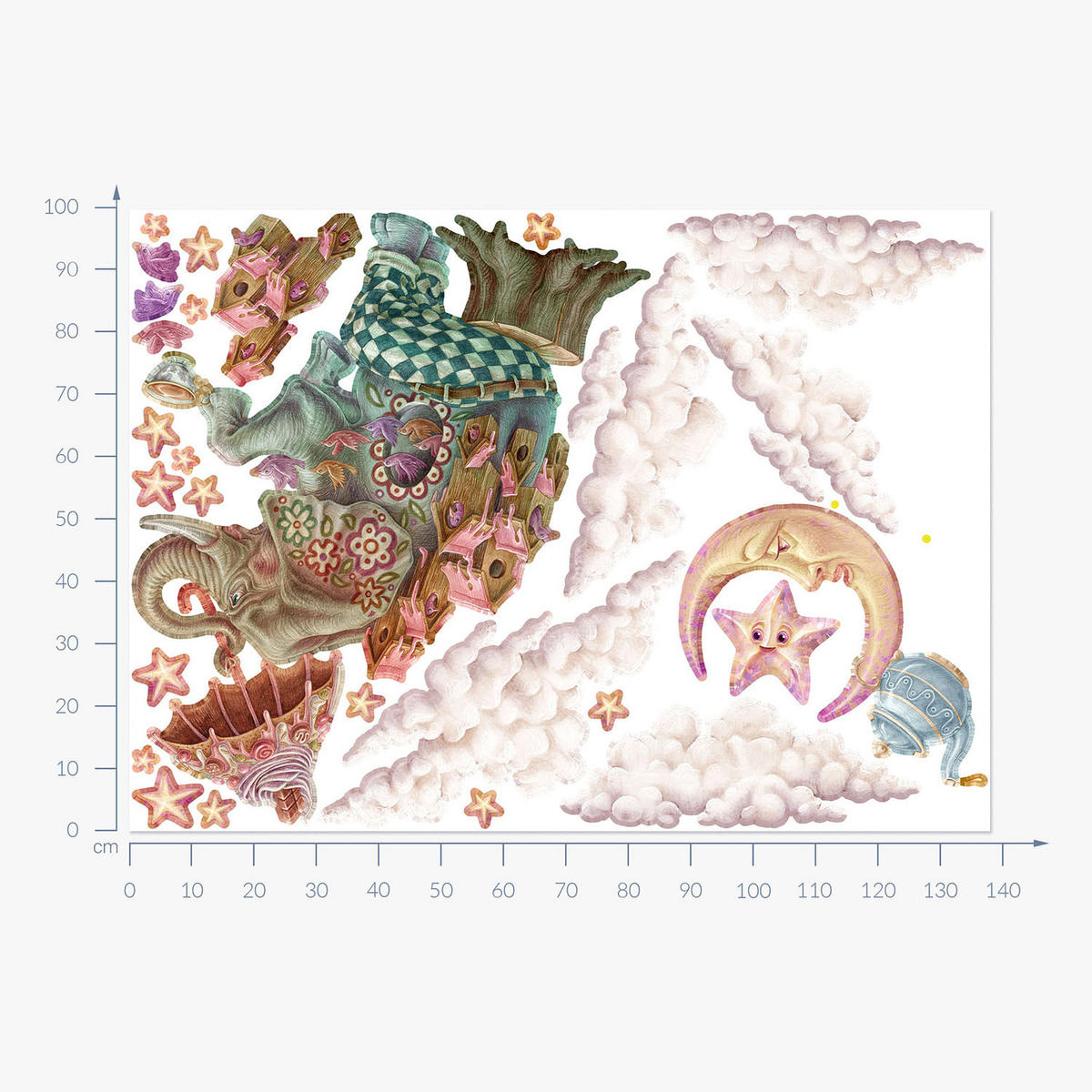 WANDAUFKLEBER 100x138cm - Pastellfarbene Tiere - Multicolor, Kunststoff (100/138/0.1cm) - Wallfluent