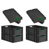 EUROBOX 4x NextGen Color mit Auflagedeckel 22x40x60 cm 44 Liter Schwarz Griffe grün offen - Schwarz/Grün, Kunststoff (40/22/60cm) - PROREGAL