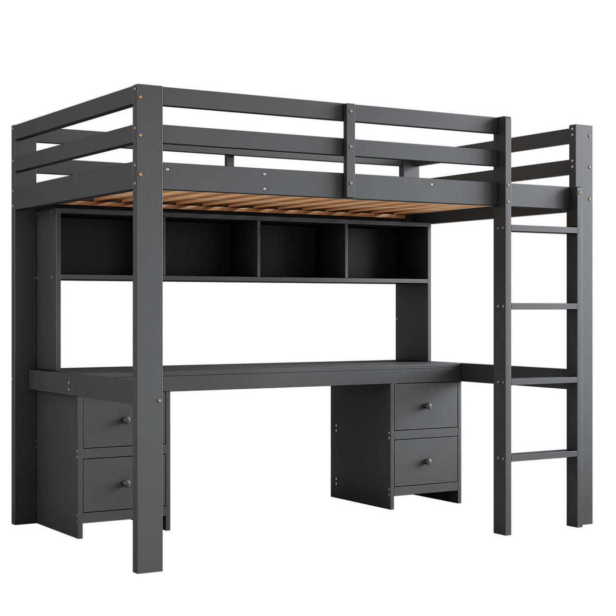 HOCHBETT 90/200 cm Grau mit Schreibtisch und Stauraum - Grau, Holz (90/200cm) - Flora Grace