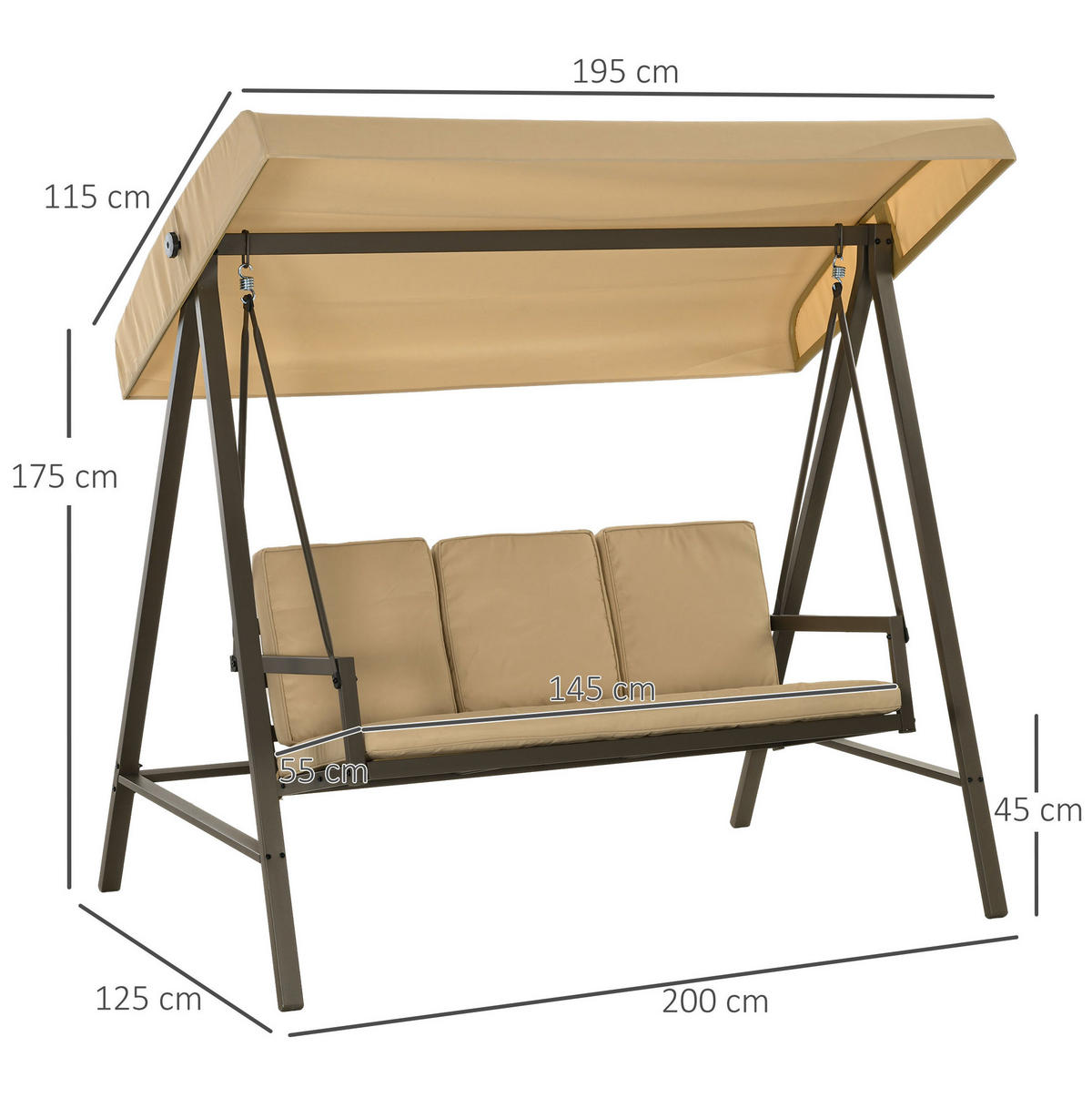 HOLLYWOODSCHAUKEL aus Polyester in Beige mit kippbarem Sonnendach - Beige, Textil (125/175/200cm) - Modfu