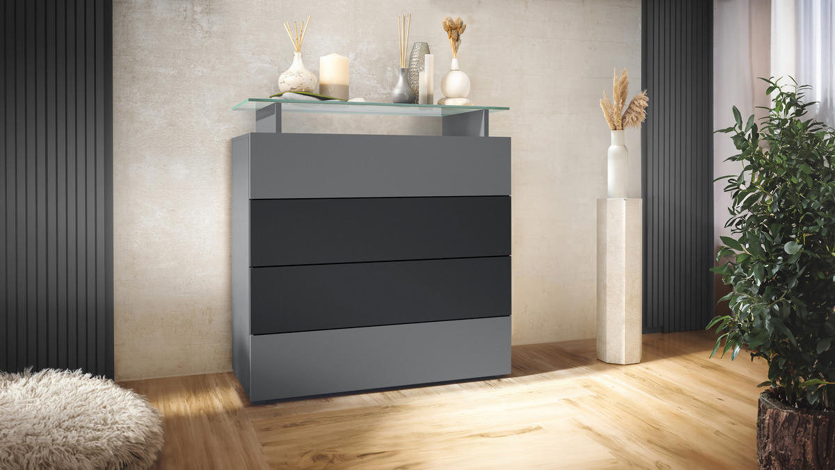 KOMMODE Pavos Anthrazit matt / Schwarz matt - Anthrazit/Schwarz, Holzwerkstoff (76/80/33cm) - Vladon
