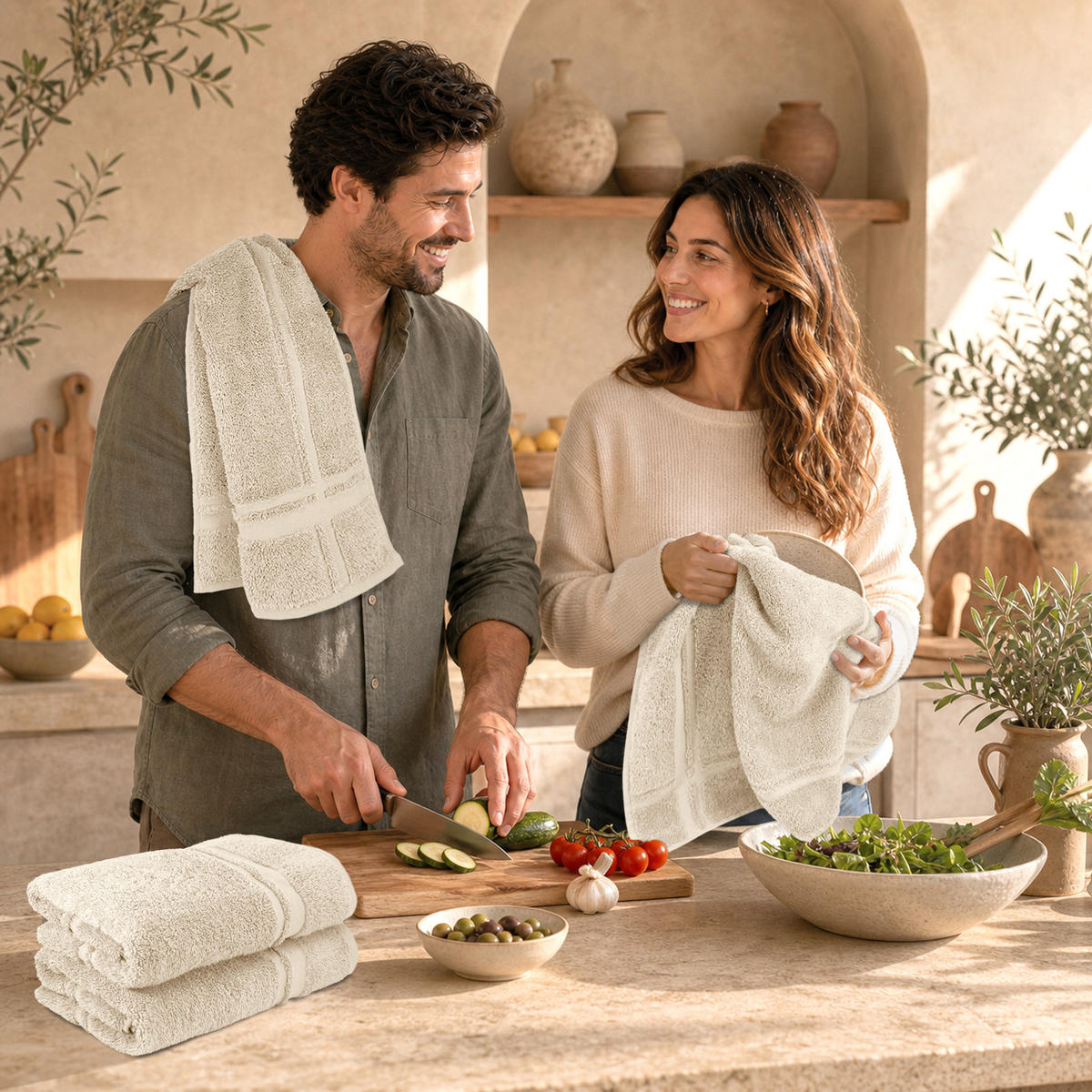 FROTTEE Küchenhandtücher 50x50 cm, 4er Set, Natur - Naturfarben, Textil (50/50cm) - Lashuma