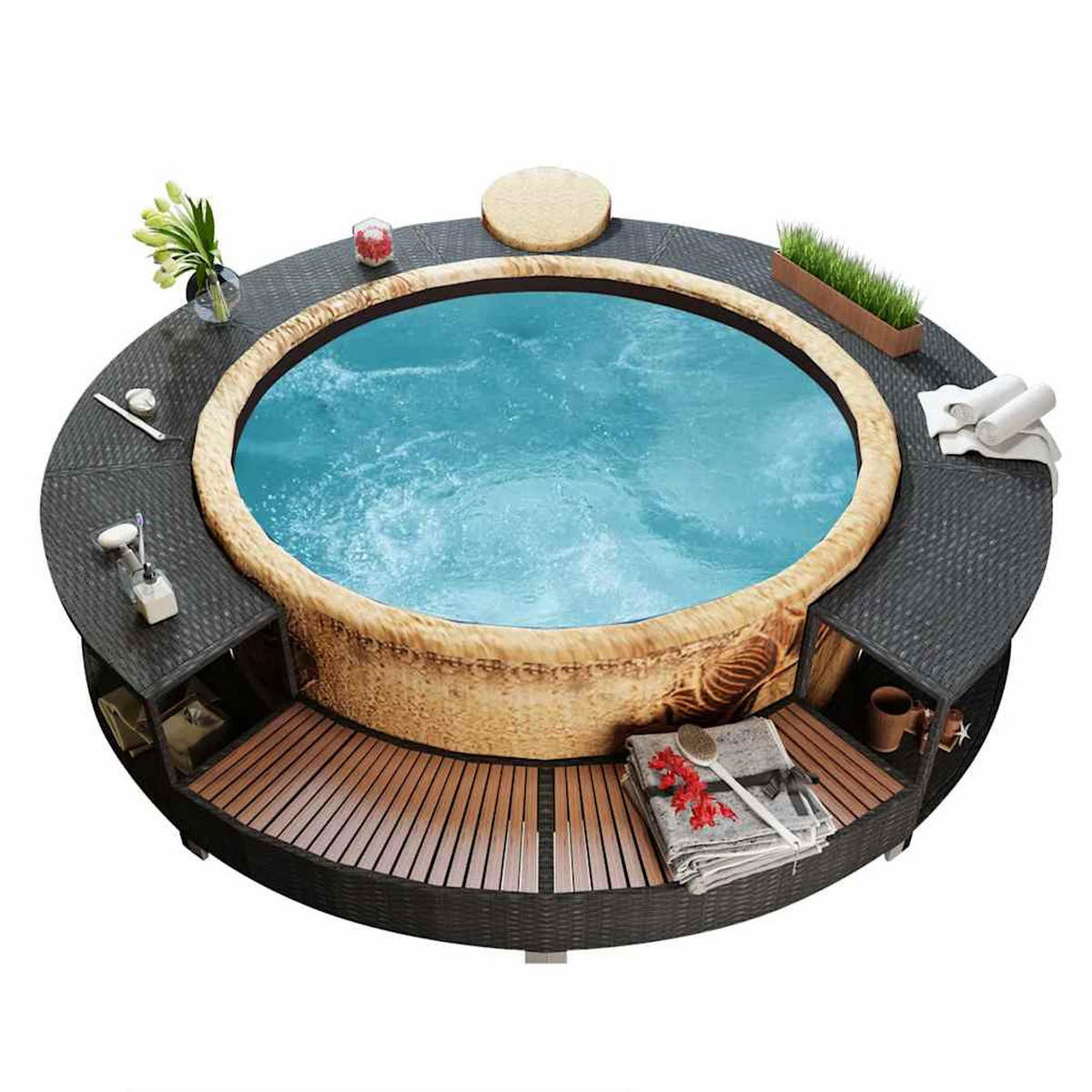 WHIRLPOOL-UMRANDUNG Schwarz Poly-Rattan - Schwarz, Kunststoff (283/283cm) - vidaXL