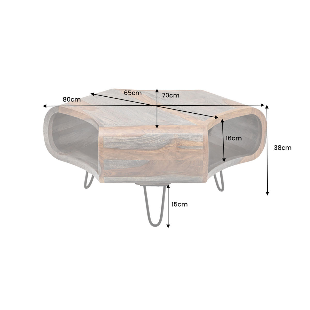 COUCHTISCH ORGANIC LIVING Sheesham rechteckig Grau|Natur|Braun 80cm - Schwarz/Braun, Holz/Metall (70/80/38cm) - riess-ambiente