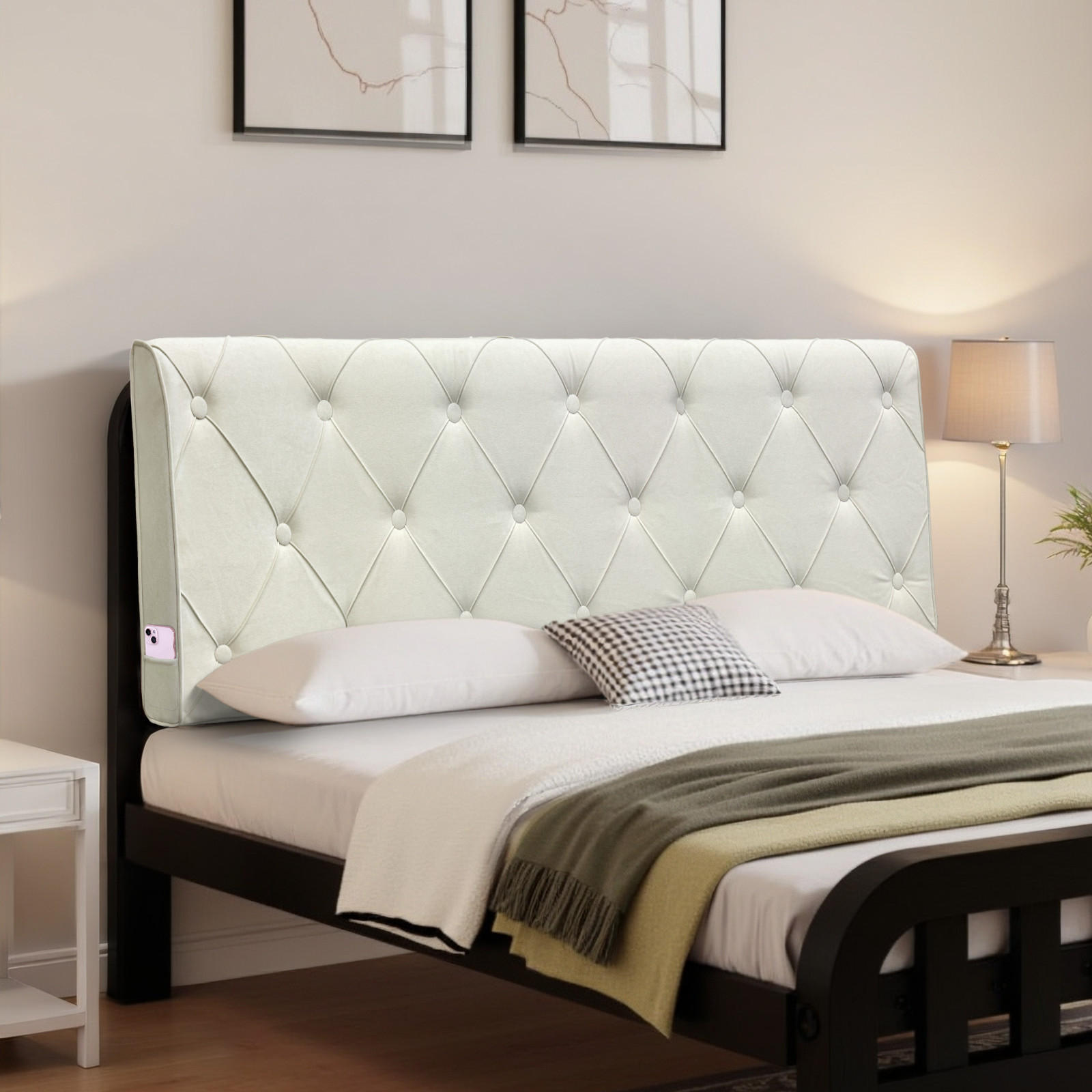 KOPFTEIL Quadratisches Raster Wildlederimitat 60*140cm - Beige/Grau, Textil (10/60/140cm) - Vercart