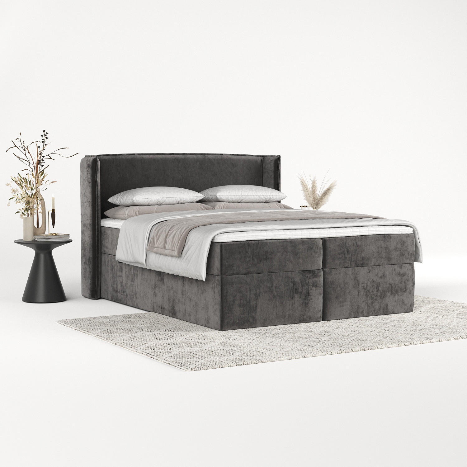 BOXBETT Viva 160/200 cm Anthrazit im Lotta Stoff - Anthrazit/Schwarz, Holz/Holzwerkstoff (160/200cm) - AltaBeds