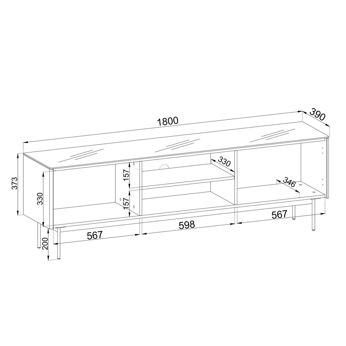 LOWBOARD VELLUTO 180/57/39 cm, Kaschmir - Kaschmir, Holzwerkstoff (180/57/39cm) - MASSENO