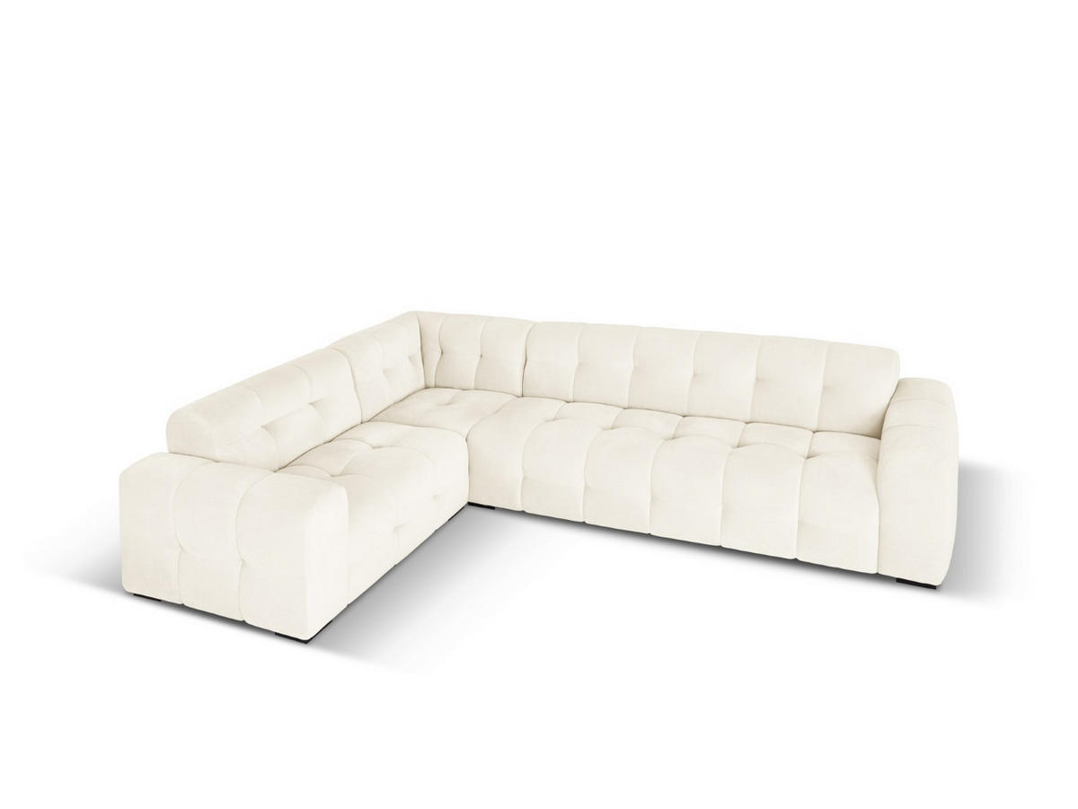 ECKSOFA links Kendal aus Samt leichtes beige 6 Sitzplätze - Creme, Textil (231/332cm) - Micadoni