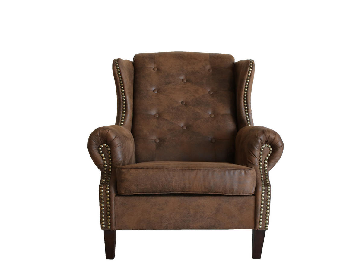 CHESTERFIELD-SESSEL Anton Braun Microfaser Vintageoptik - Braun, Holz/Textil (102/102/93cm) - S-Style Möbel