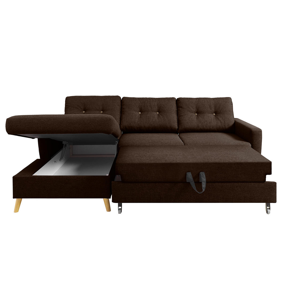 ECKSOFA mit Longchair - Hellbraun/Dunkelbraun, Holz/Textil (233/148cm) - home24