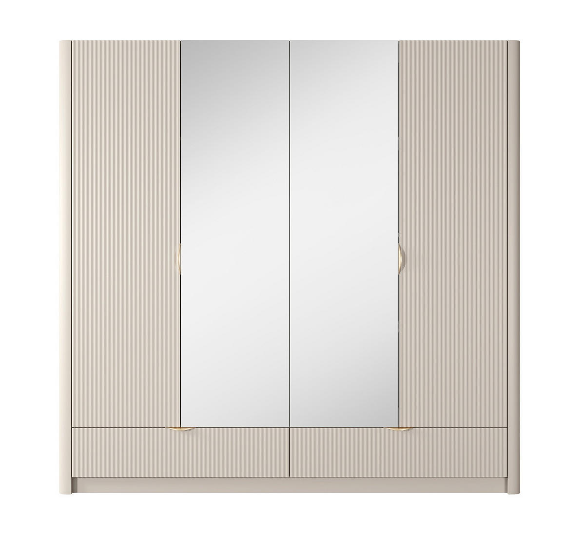 KLEIDERSCHRANK 213 cm Brando mit Spiegel, 4 Türen, 2 Schubladen, Beige - Beige, Holz (213/208/55cm) - Emporius