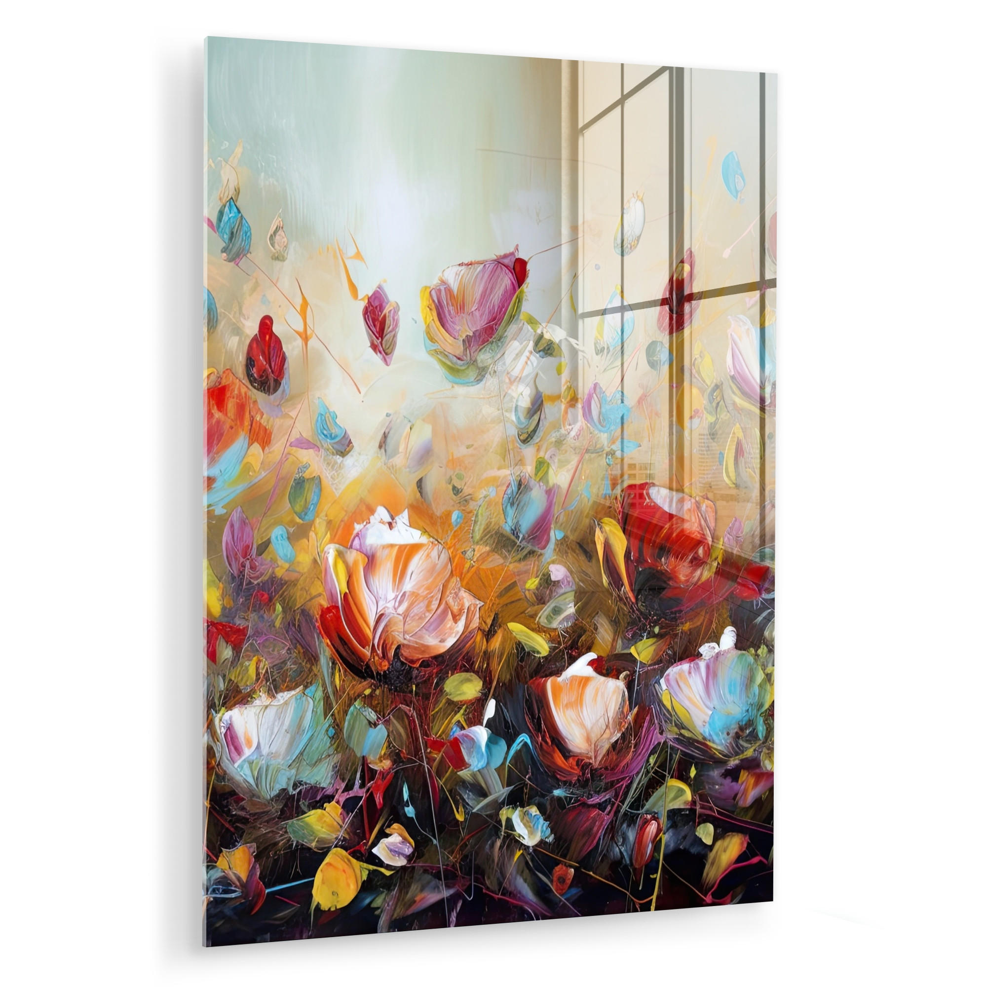 ACRYLGLASBILD Blumen - Kunst - Natur - Ölgemälde 60x80 cm - Multicolor, Glas (60/80cm) - MuchoWow