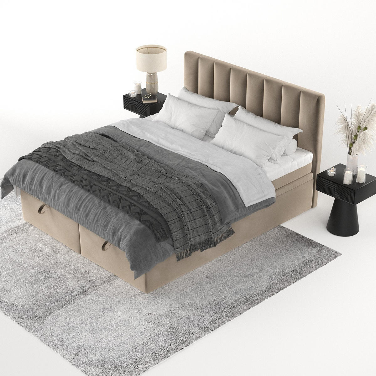 BOXBETT Lume 180/200 cm Taupe im Paros Stoff - Taupe/Schwarz, Holz/Holzwerkstoff (180/200cm) - AltaBeds