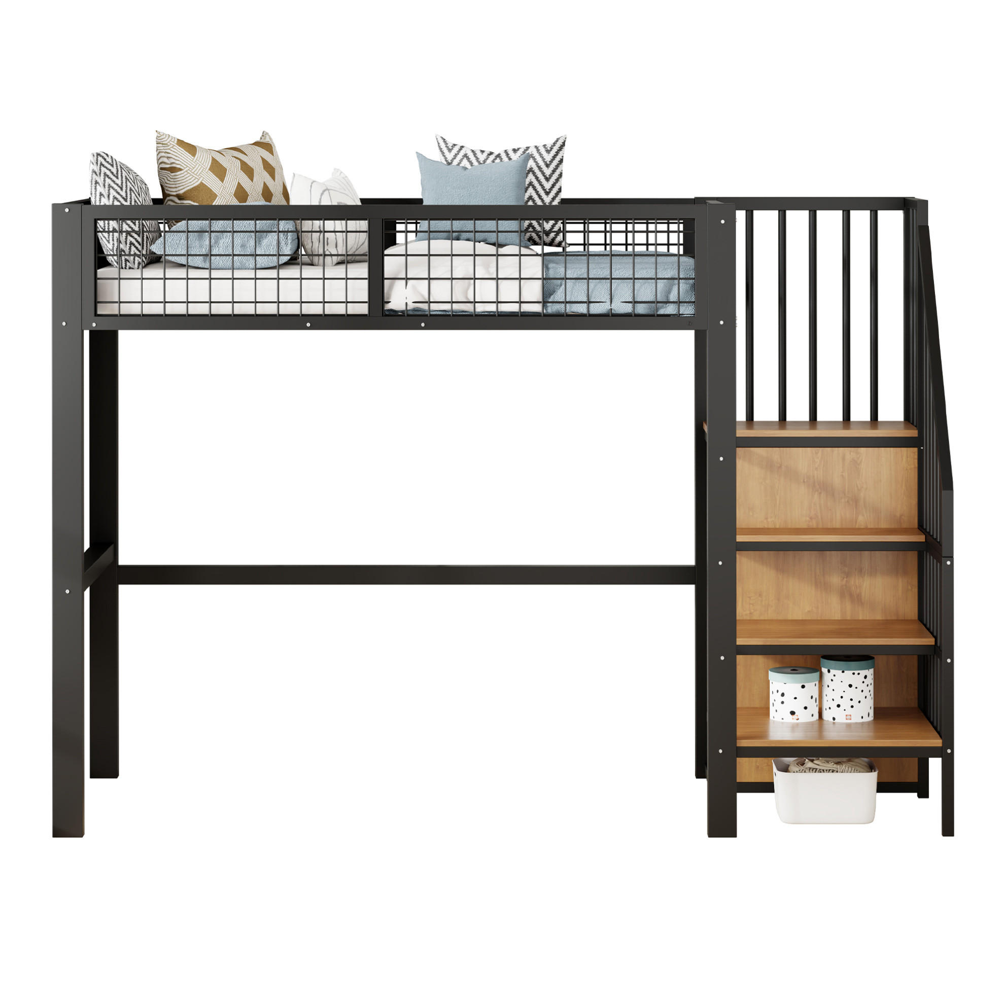 HOCHBETT 90/200 cm aus Metall mit Leiter und Kleiderschrank Schwarz - Schwarz, Metall (90/200cm) - Modenvie