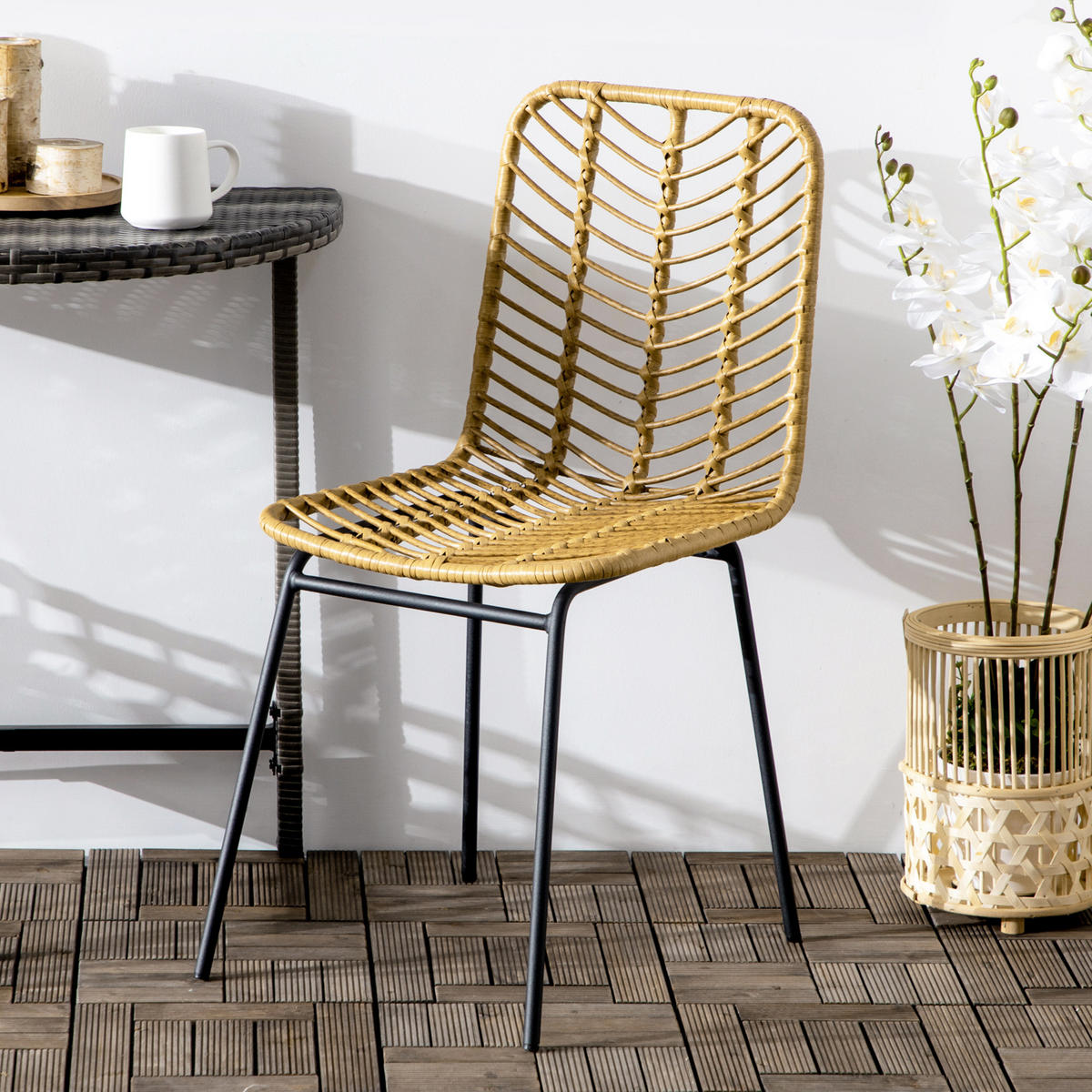 ESSZIMMERSTÜHLE, PE-Rattan, Stahl, Gelb - Gelb, Kunststoff (58/85/44cm) - HOMCOM