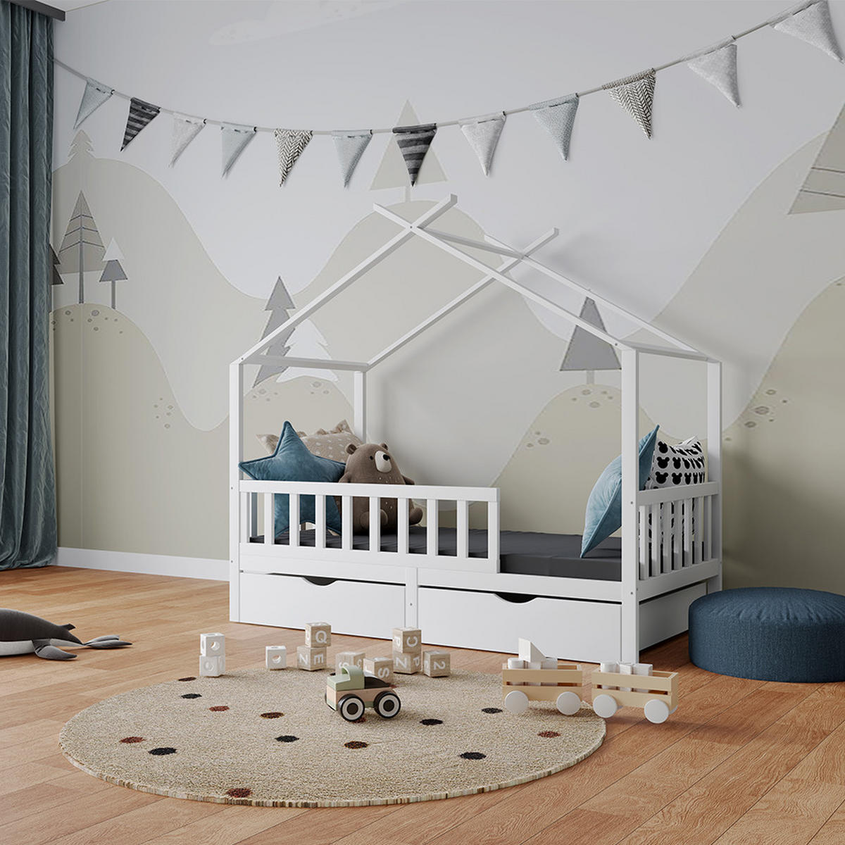 HAUSBETT Franka Weiß 80x160 cm mit 2 Schubladen - Weiß, Holzwerkstoff (80/160cm) - VitaliSpa