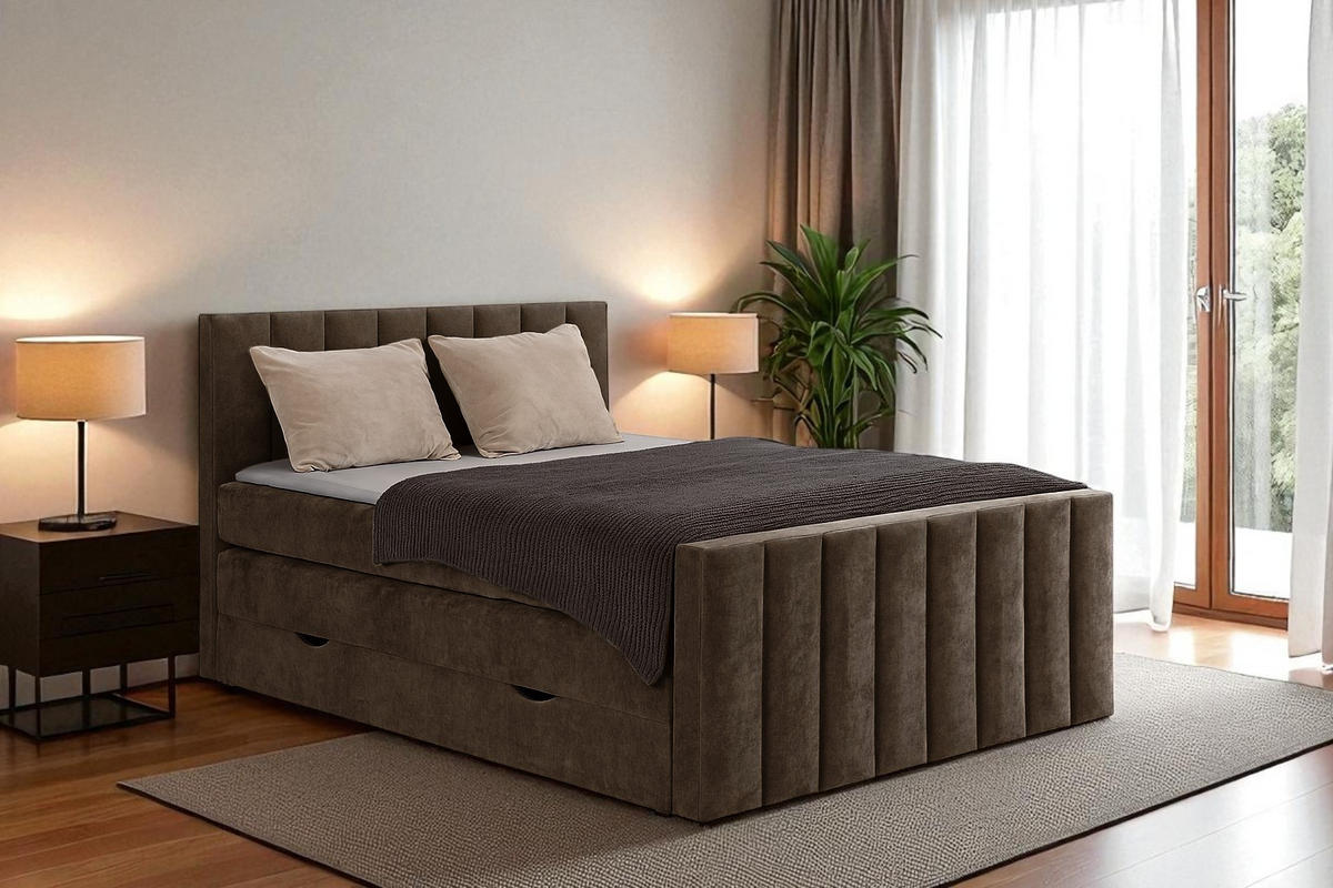 BOXSPRINGBETT VELTRA mit Topper und Bettkasten, Braun, 120x200 cm - Braun, Textil (120/200cm) - KS Home Concept