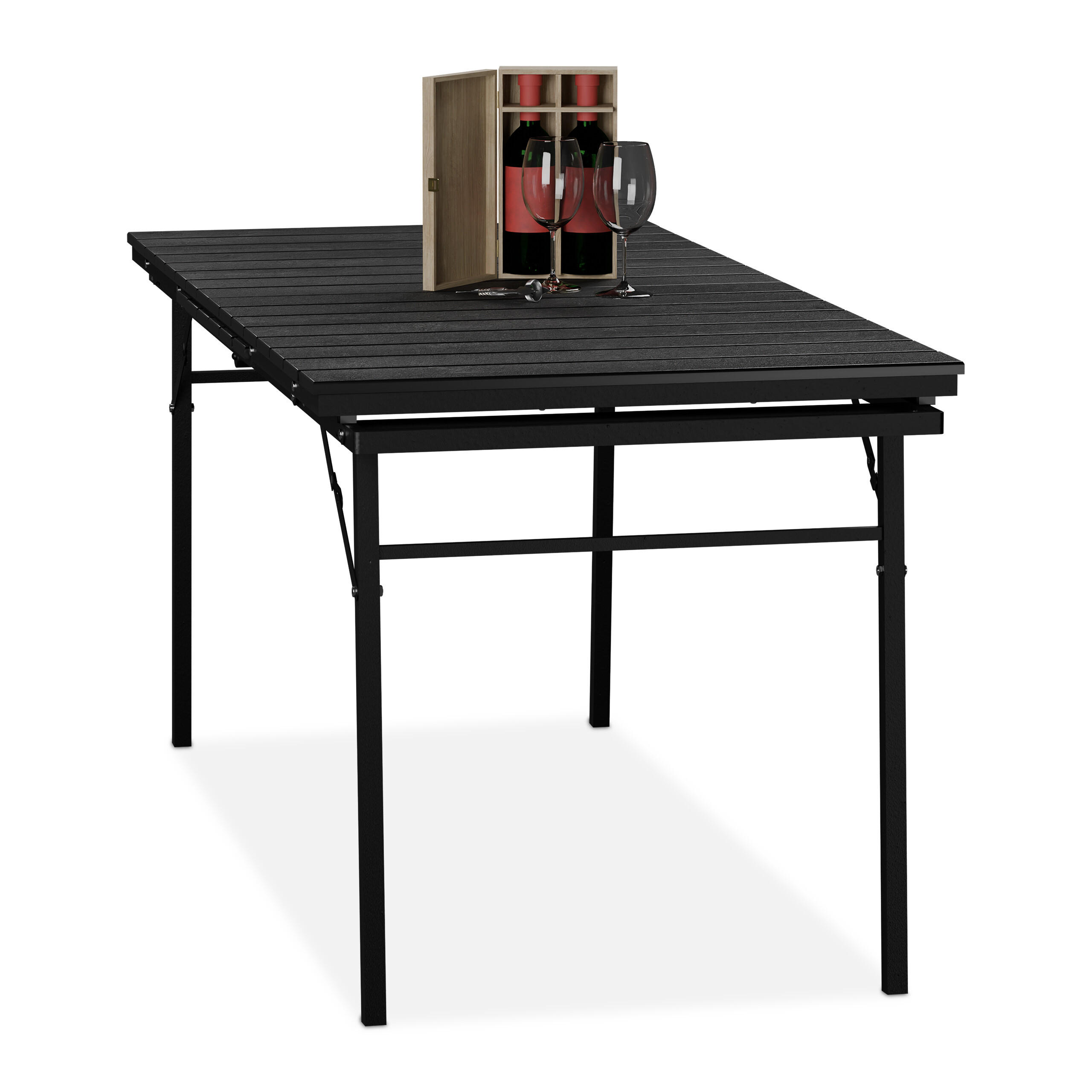 GARTENTISCH - Schwarz, Kunststoff/Metall (78/166/76cm) - Relaxdays