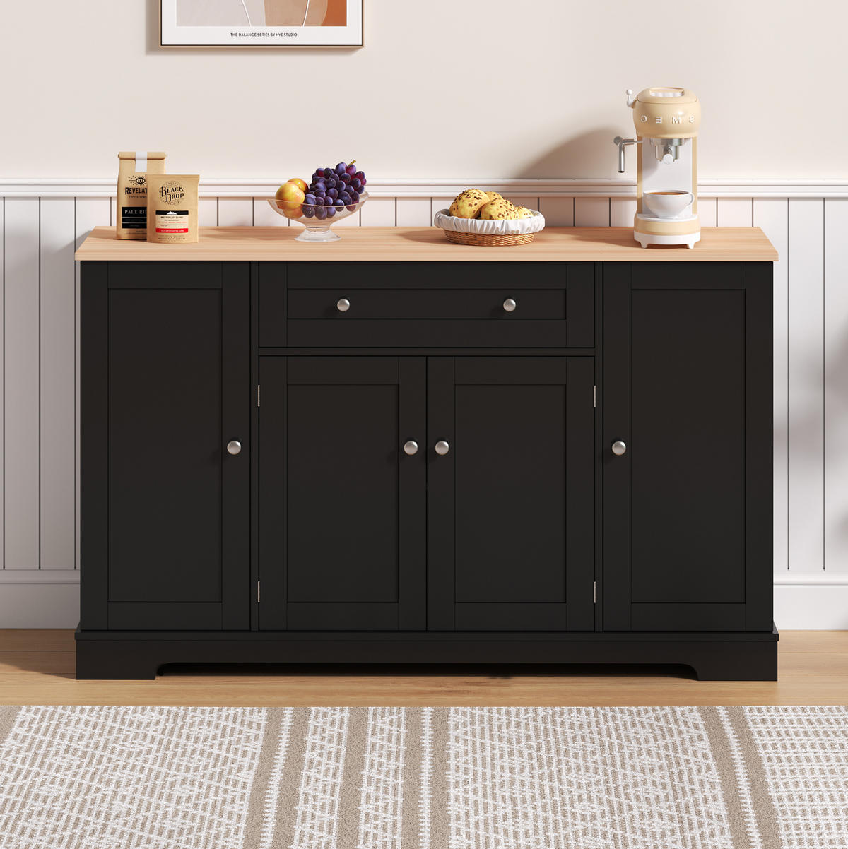 SIDEBOARD mit Schublade 138 cm MDF Schwarz - Schwarz, Holzwerkstoff (138/85/40cm) - Meubliv