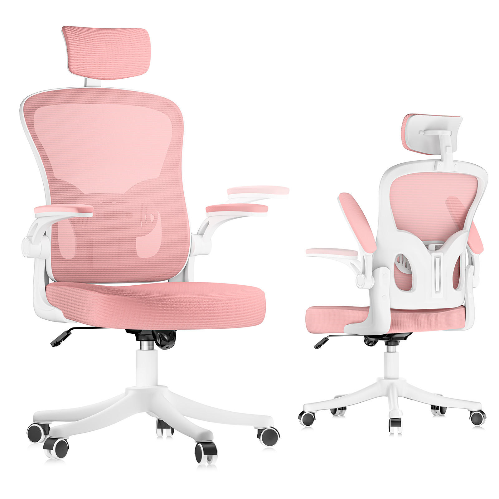 BÜROSTUHL ergonomisch Weiß-Rosa mit Lendenstütze - Pink, Metall (58.5/28.5/61cm) - Rattrix