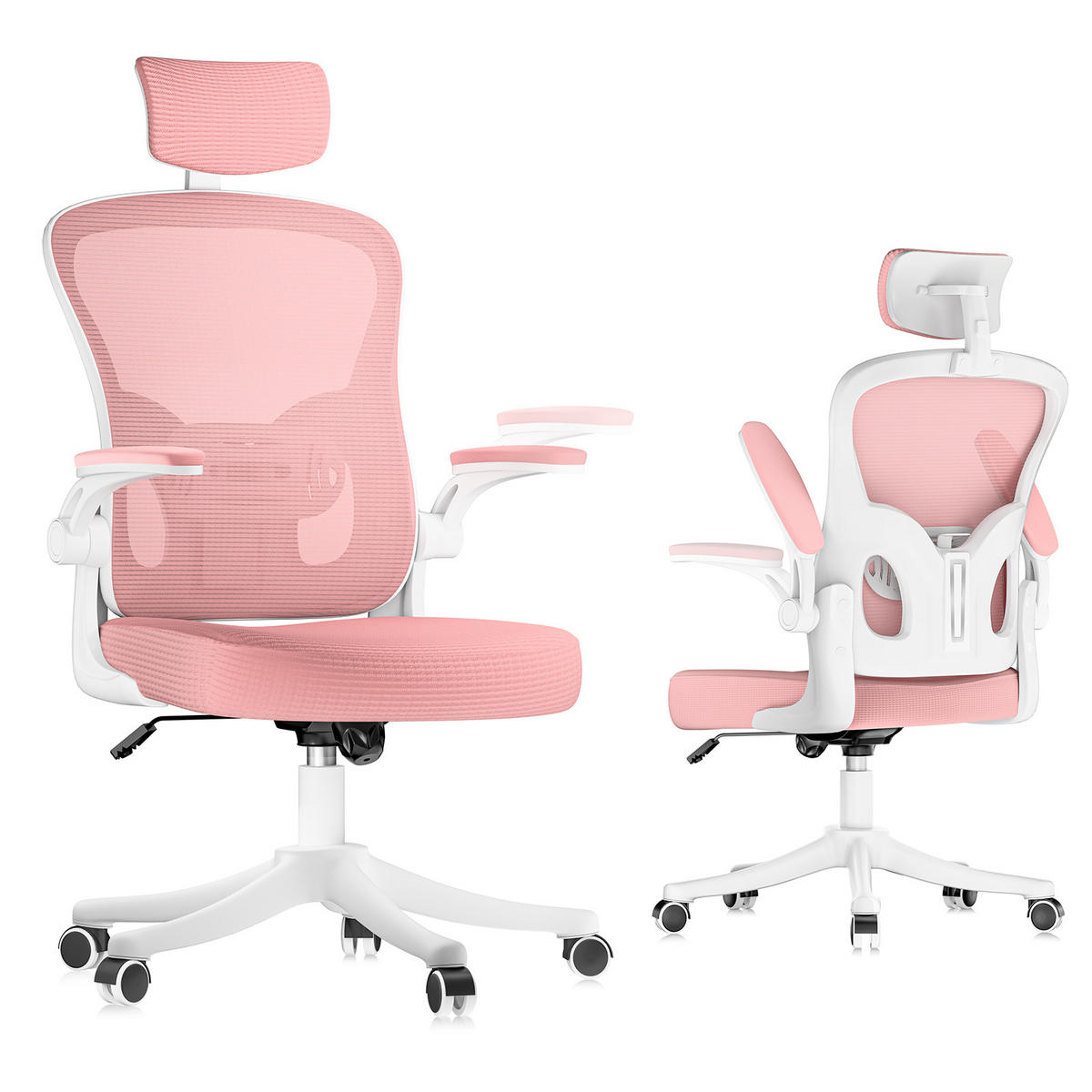 BÜROSTUHL ergonomisch Weiß-Rosa mit Lendenstütze - Pink, Metall (58.5/28.5/61cm) - Rattrix