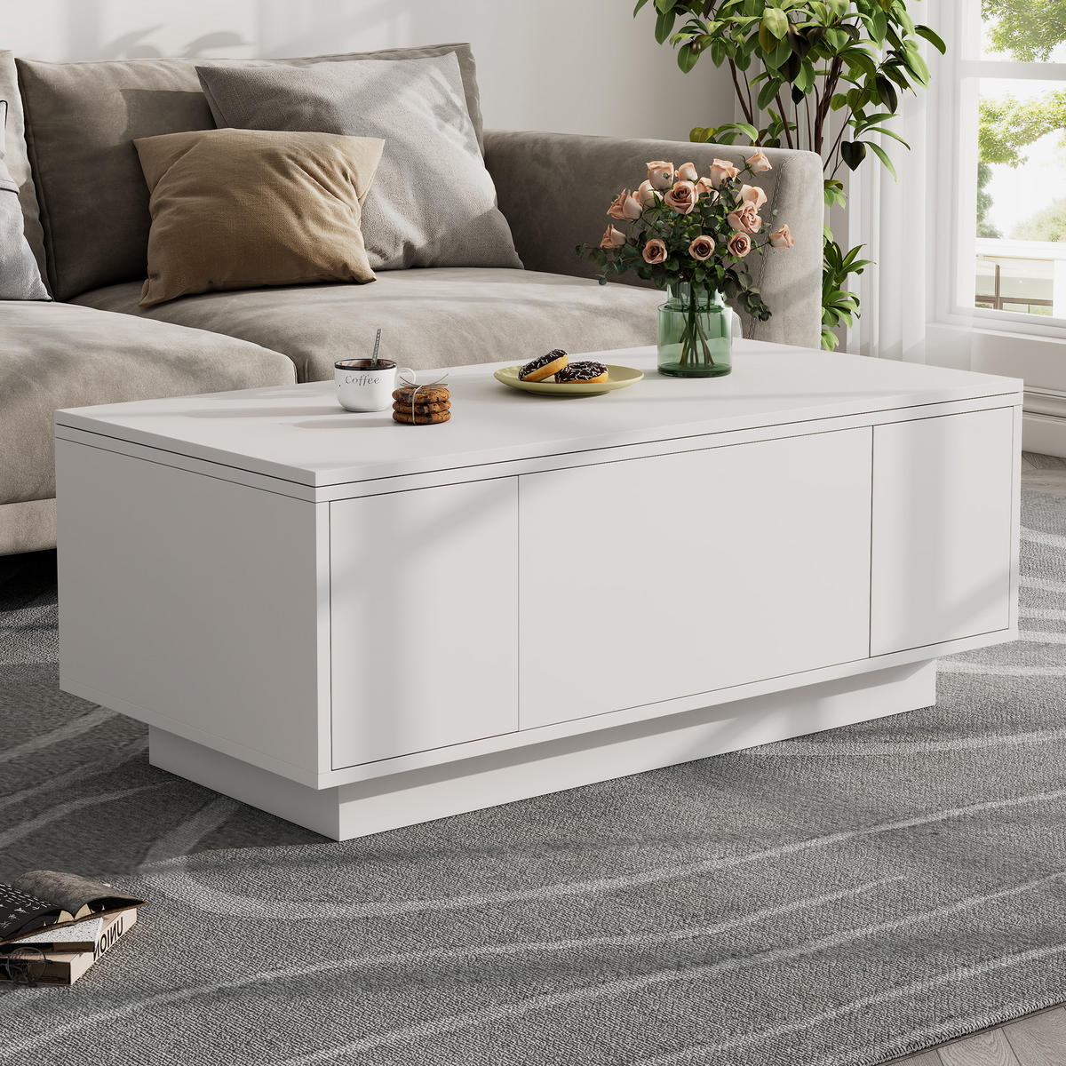 COUCHTISCH in Weiß Couchtisch mit Doppel-Hebemechanismus, verstecktem Stauraum für Wohnzimmer, B100/T50/H55,5 cm - Weiß, Holzwerkstoff (50/100/55.5cm) - STILVORA