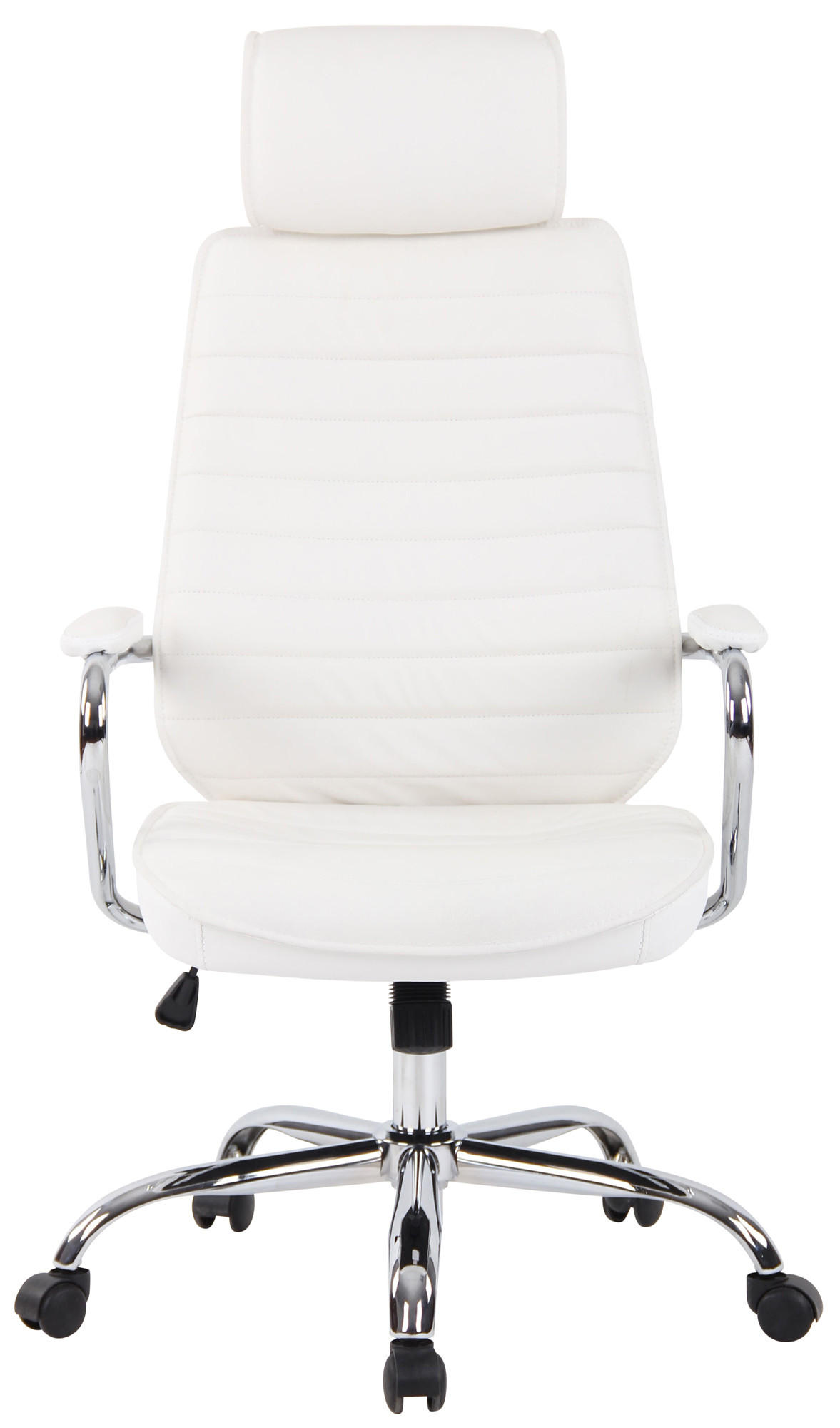 CHEFSESSEL Echtleder Weiß - Chromfarben/Weiß, Leder/Metall (59/117/57cm) - CLP